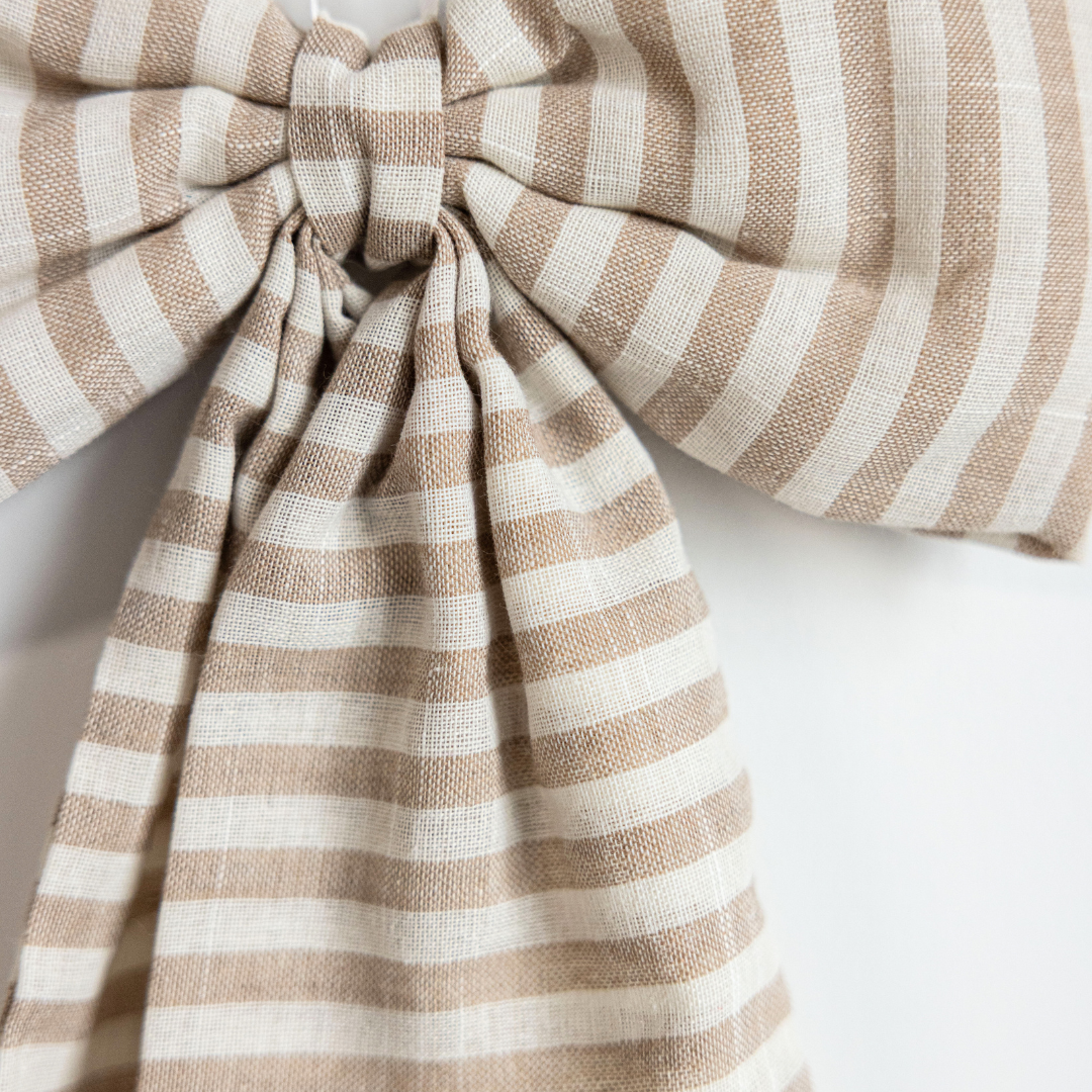 Striped Beige Fabric Bow
