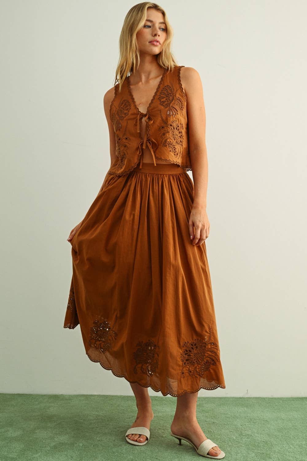 Embroidered Vest Top with Ties