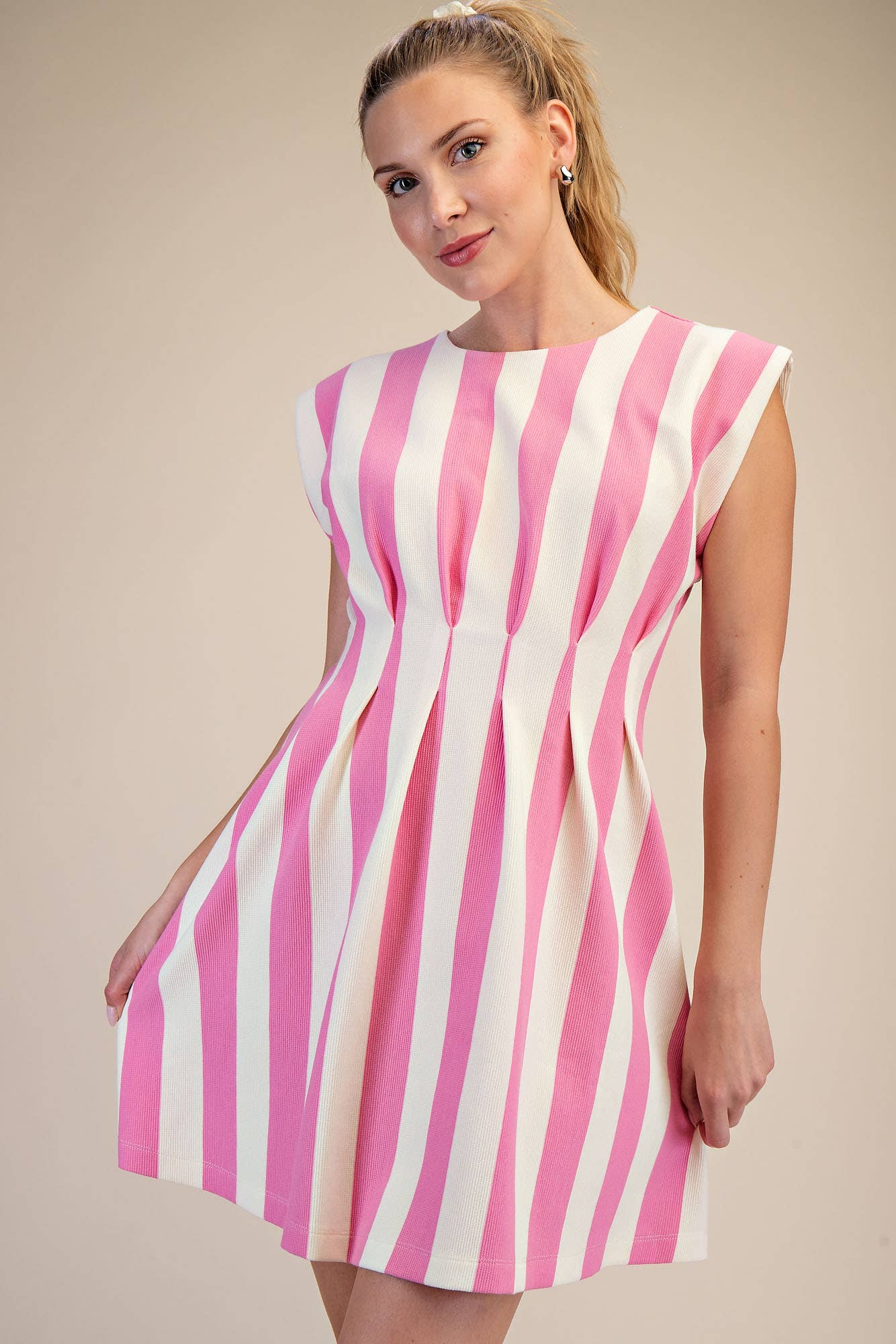 Pleated Waist Mini Dress
