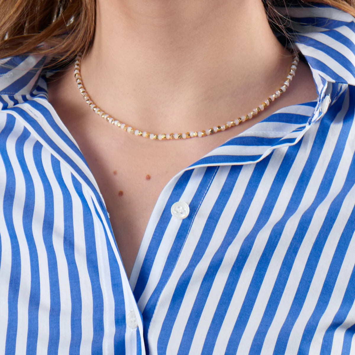 Crystal Necklace With Alternating Brass Beads