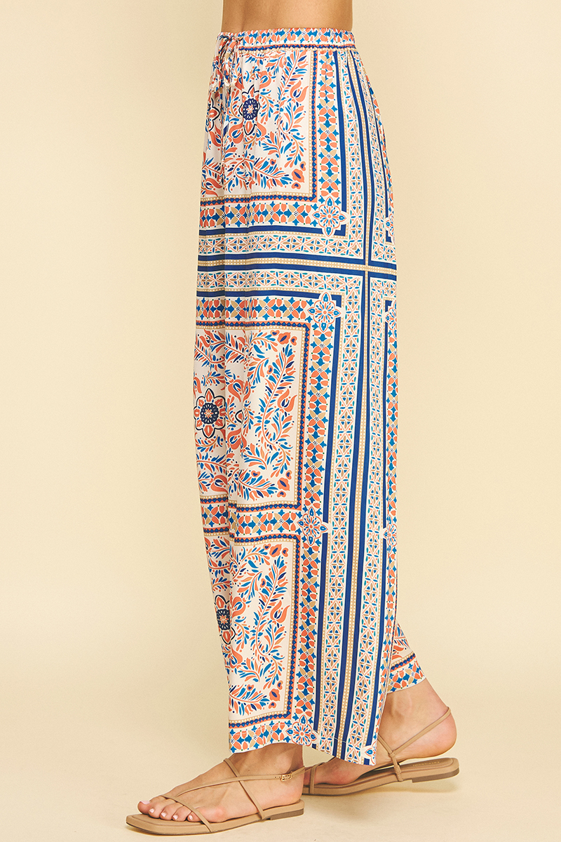 Scarf Print Wide Leg Pant