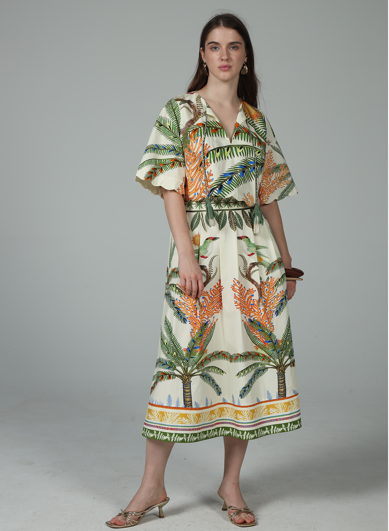 Tropical Print Midi Length Skirt