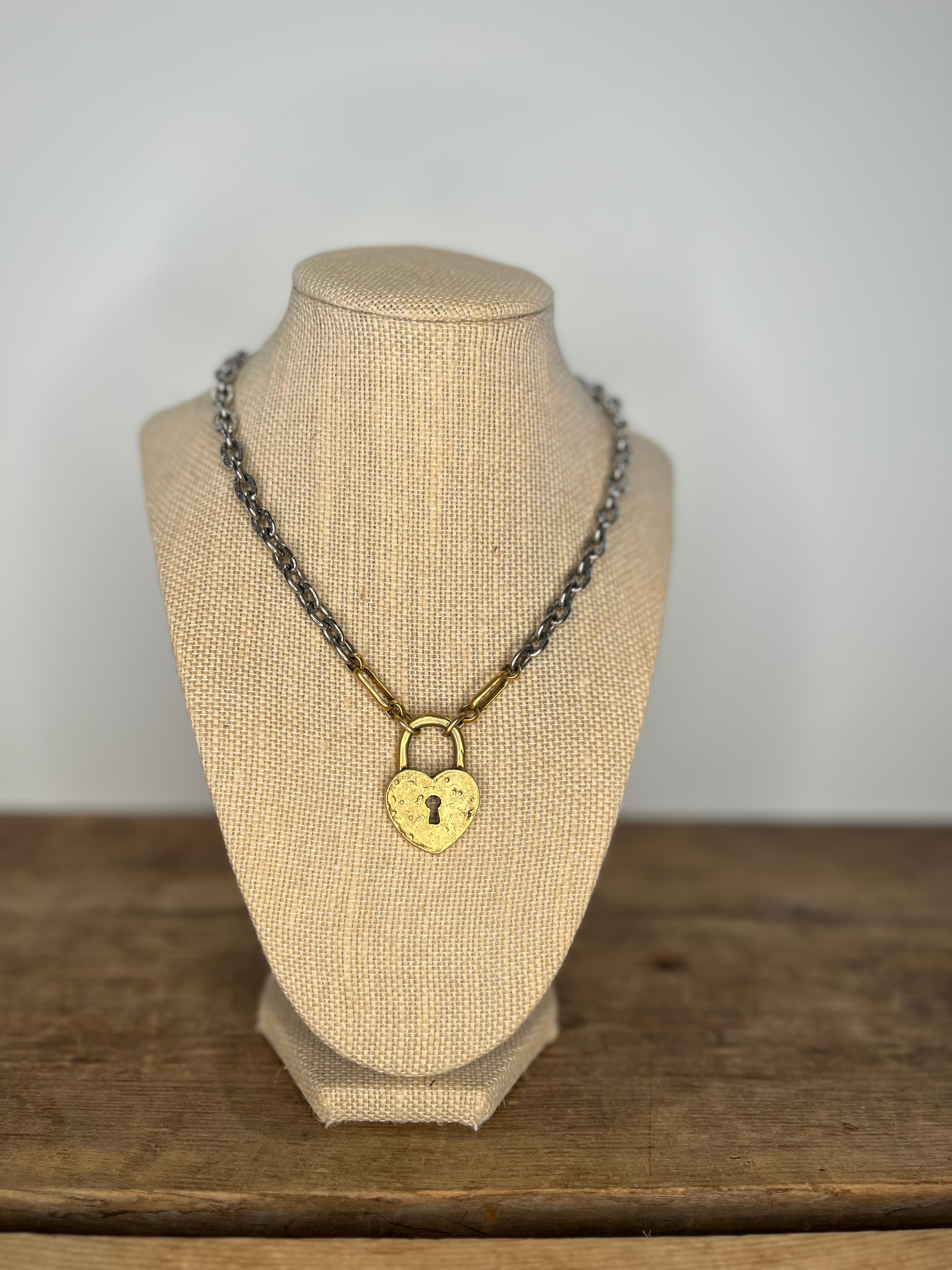 Gunmetal with Gold Heart Lock