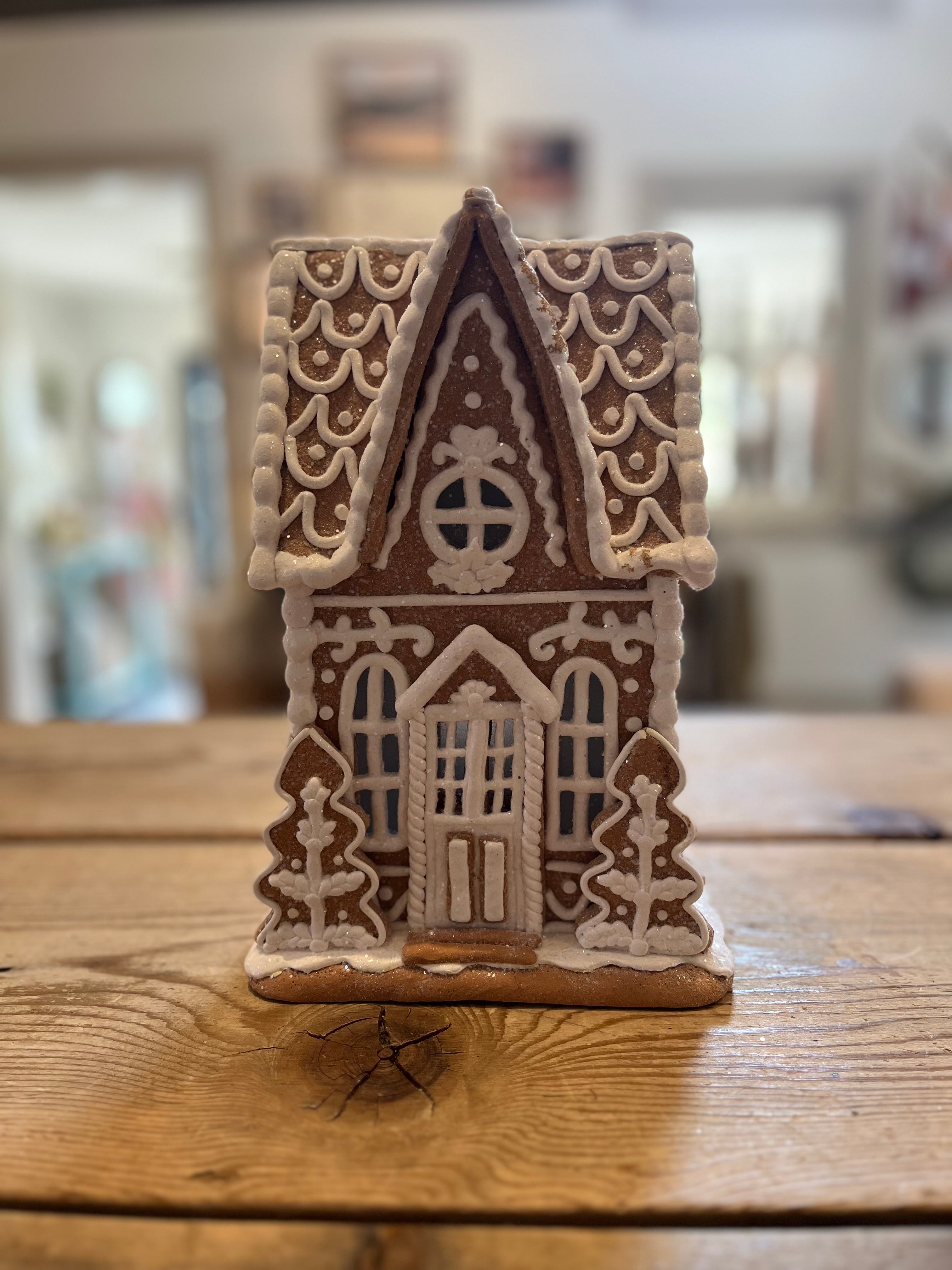 Perfectly Imperfect Lighted Snow Gingerbread House