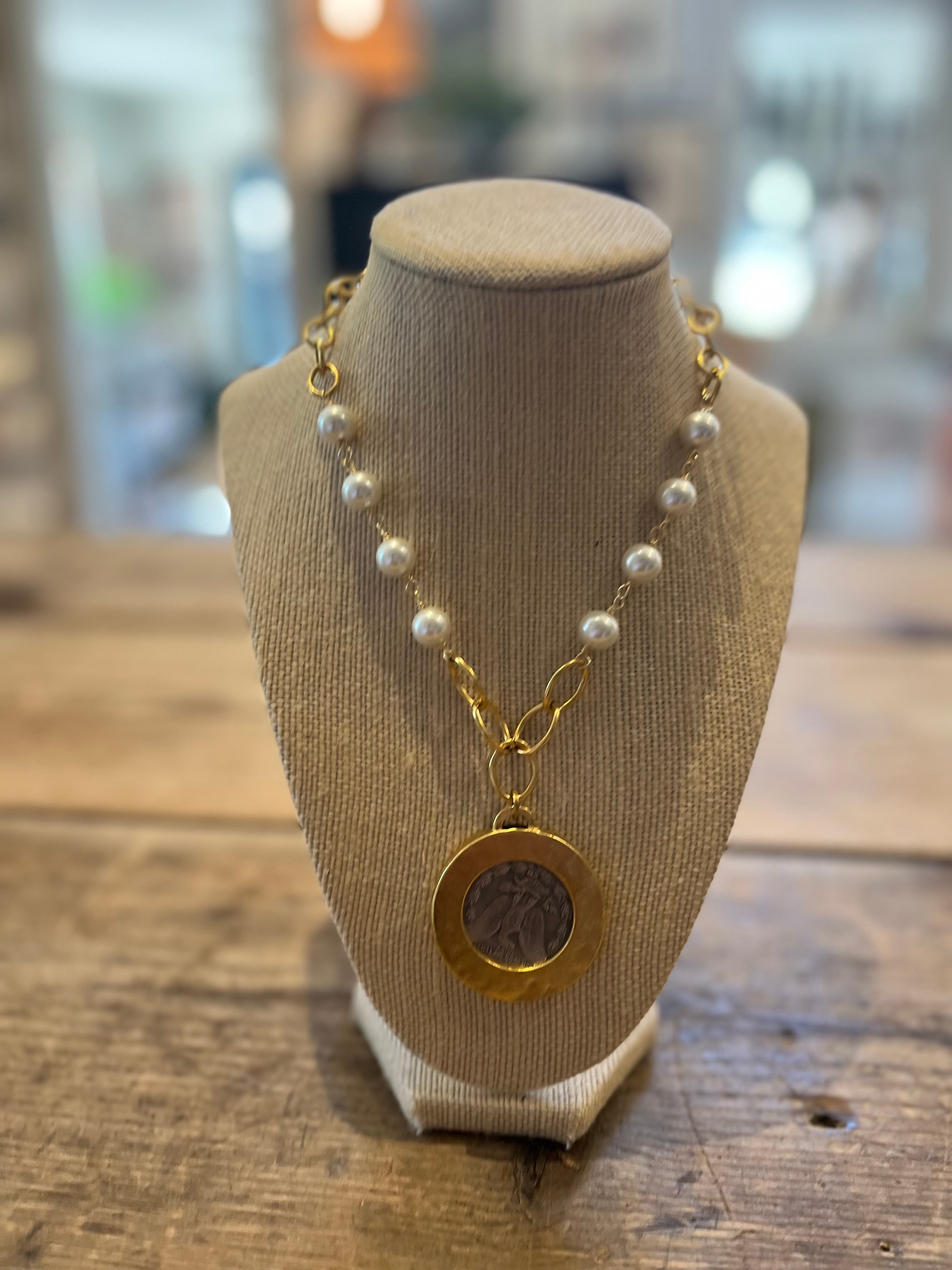 Silver Dollar Pearl Coin Necklace