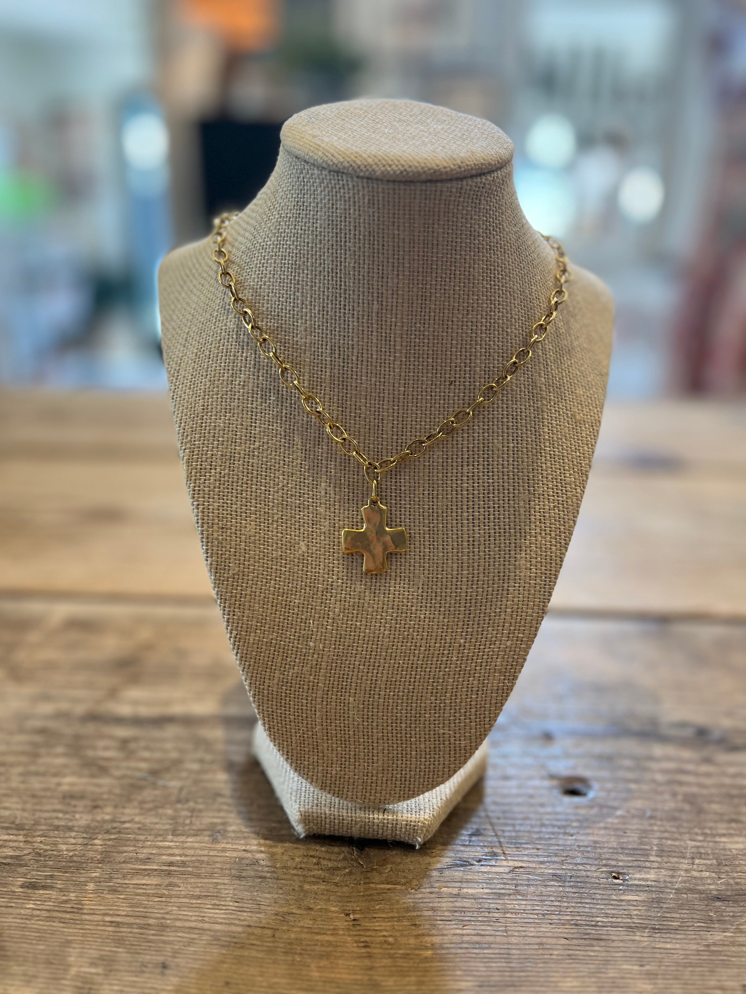 Hammered Equal Arm Cross Necklace