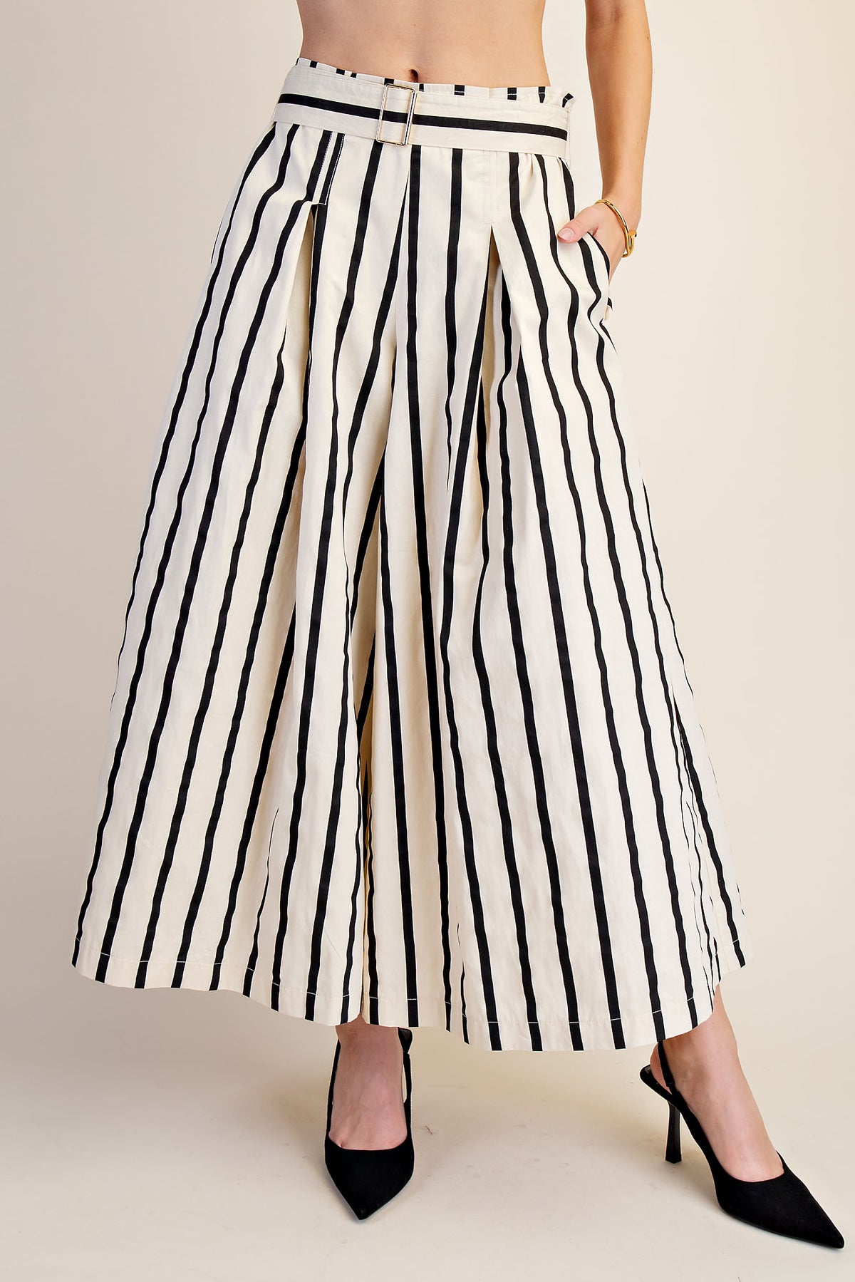 Belted High Waist Striped Pants