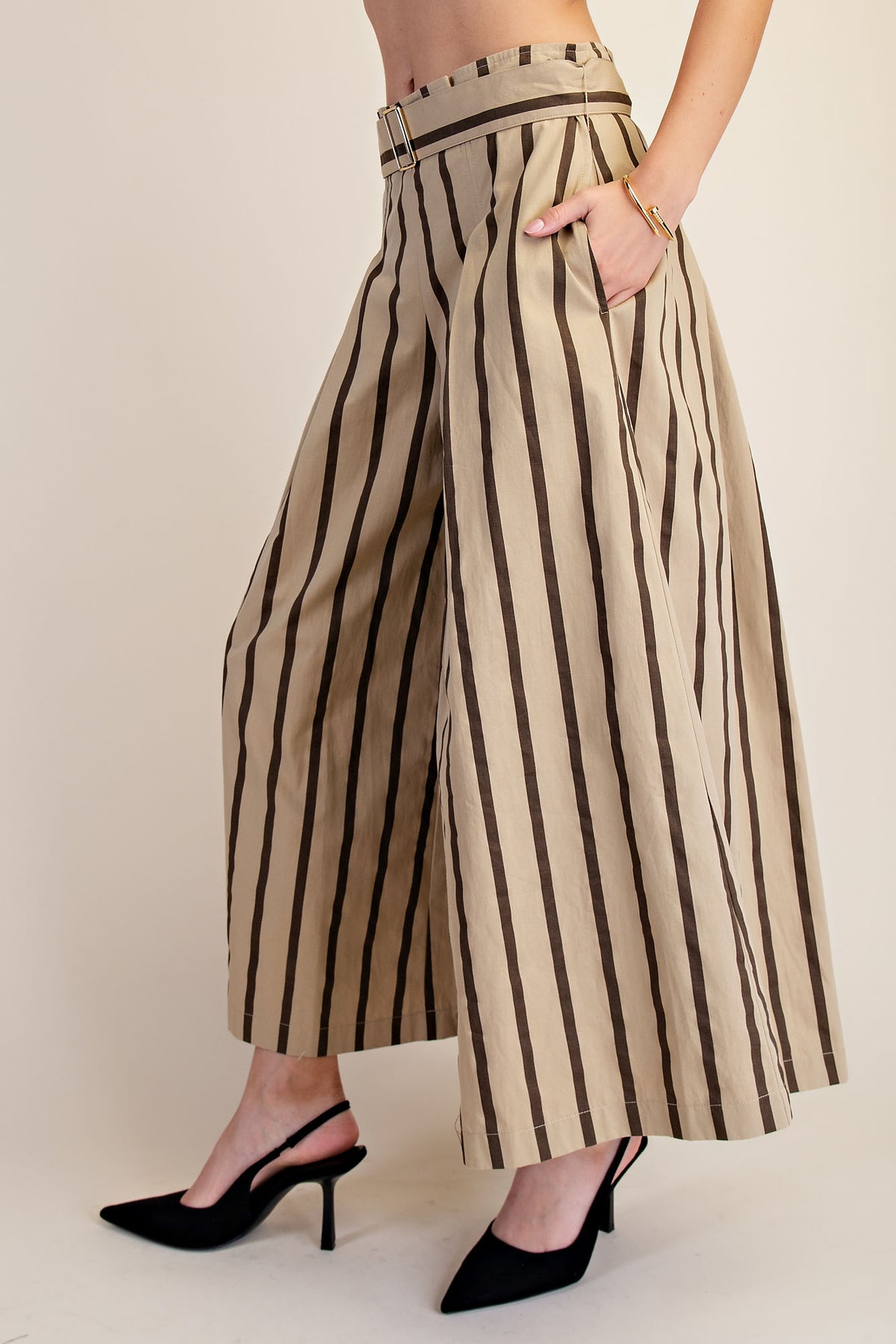 Belted High Waist Striped Pants