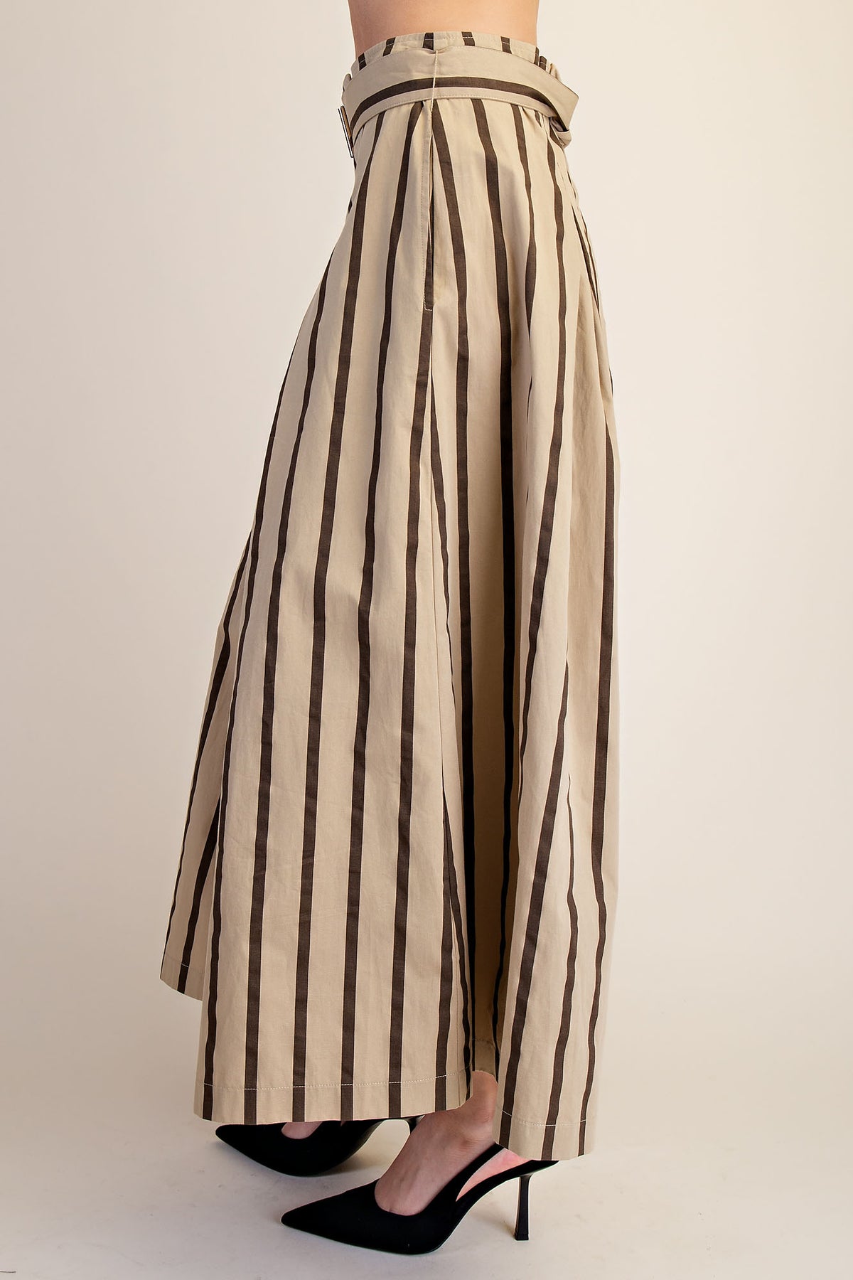 Belted High Waist Striped Pants