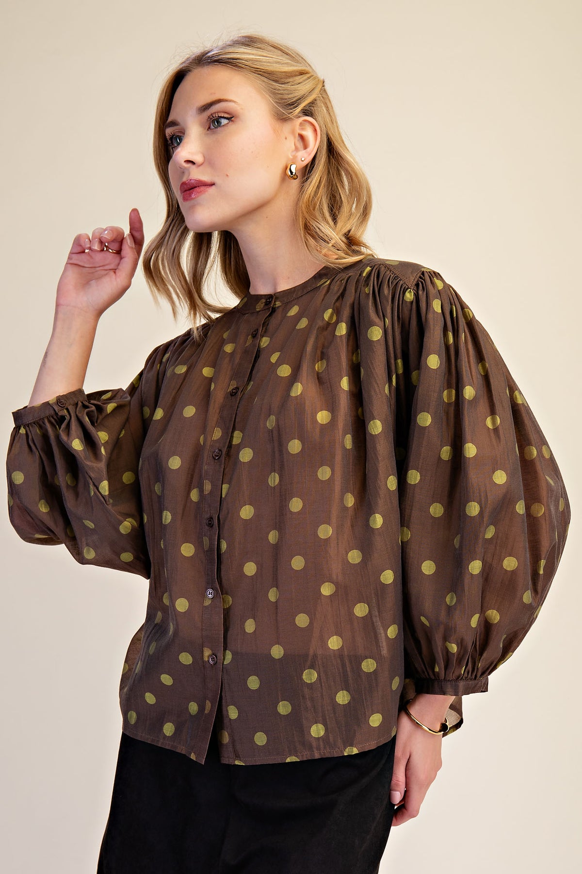 Polka Dot Puff Sleeve Blouse