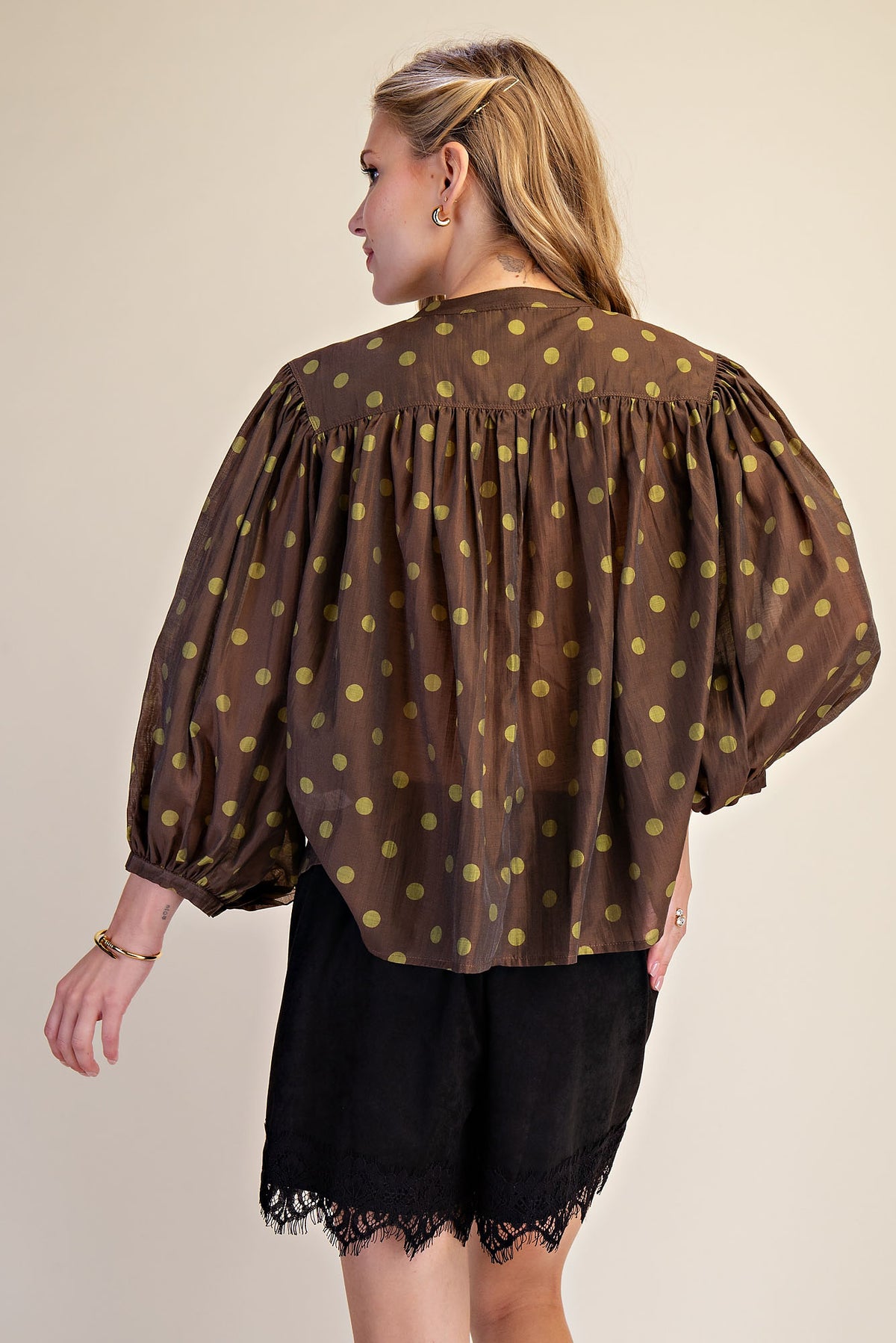 Polka Dot Puff Sleeve Blouse