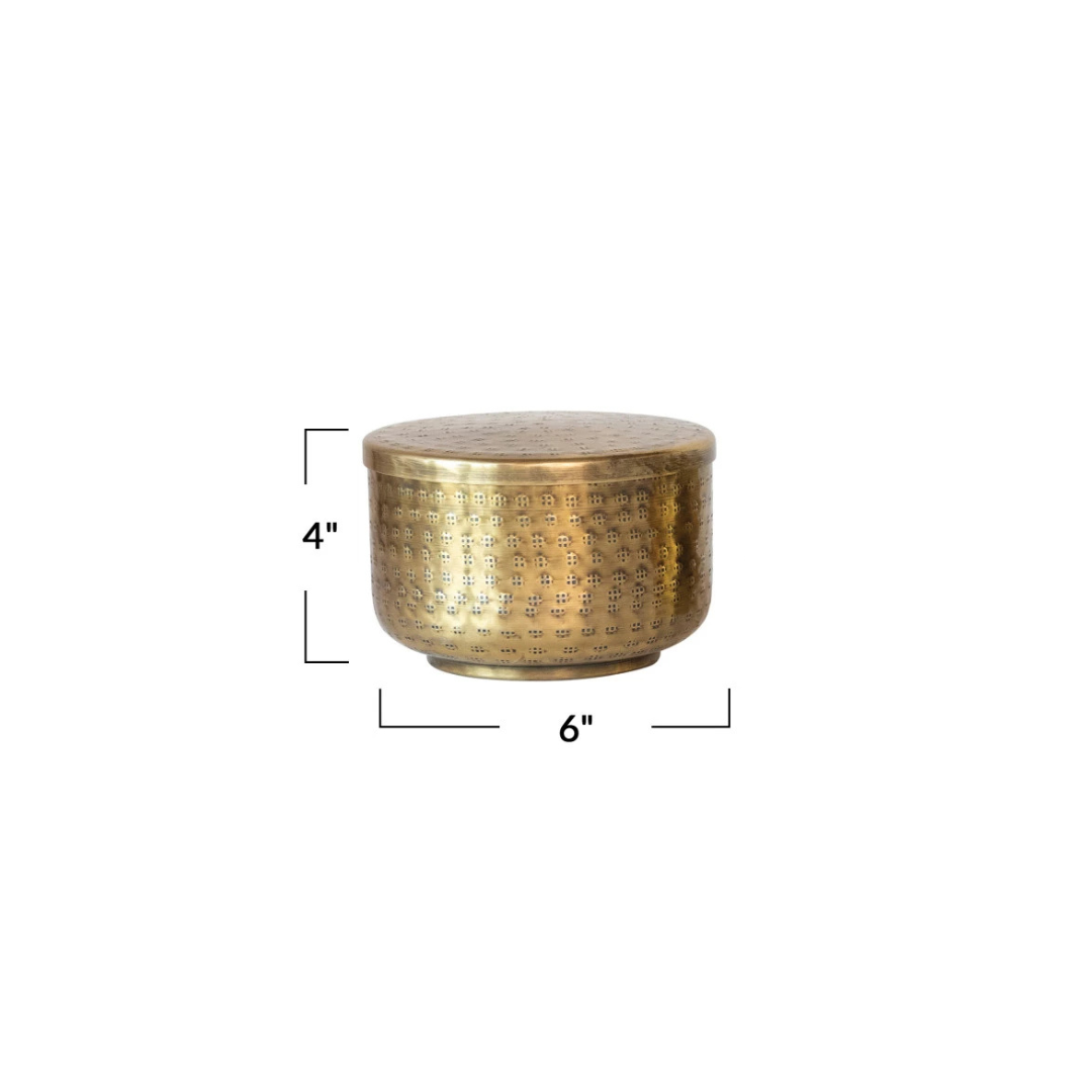 Hammered Brass Round Container