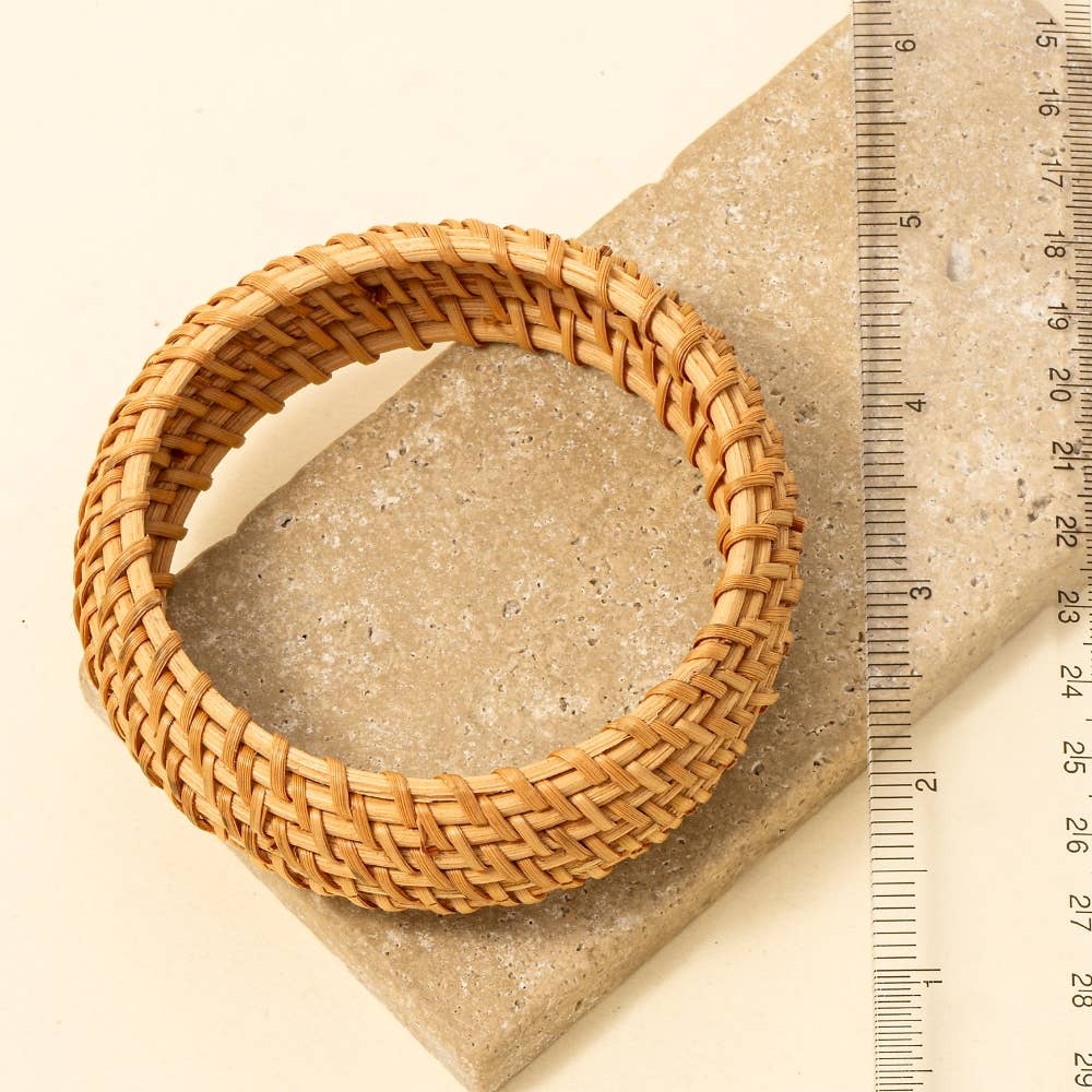 Wide Straw Weave Basket Bangle Bracelet