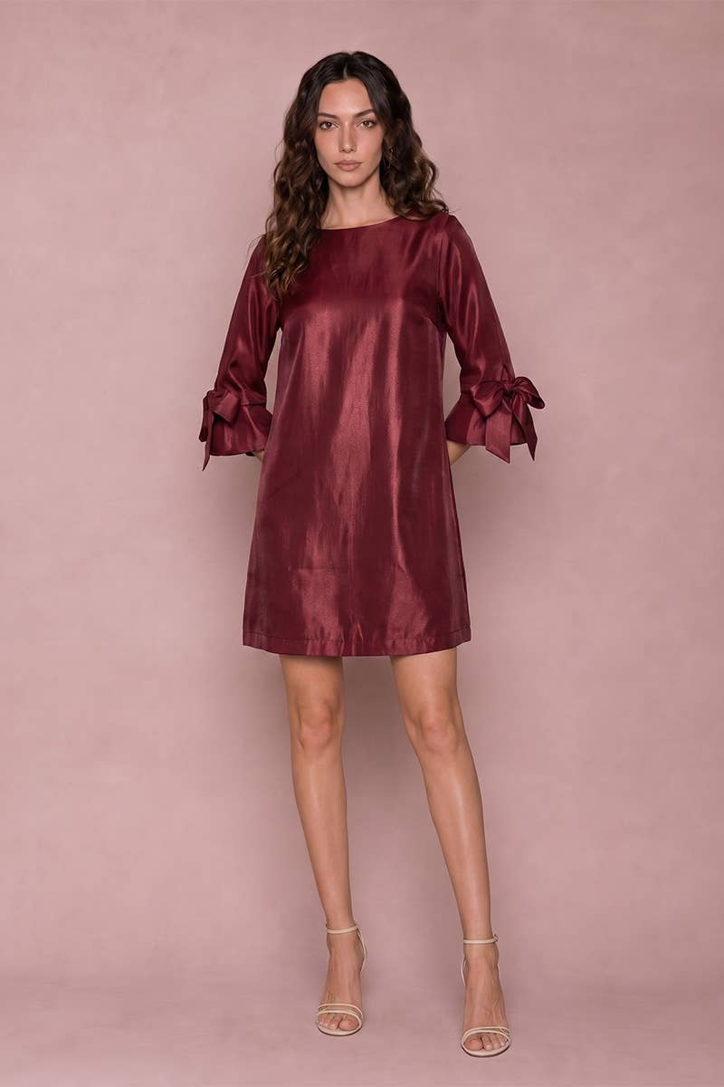 Satin Bow Sleeve Mini Dress