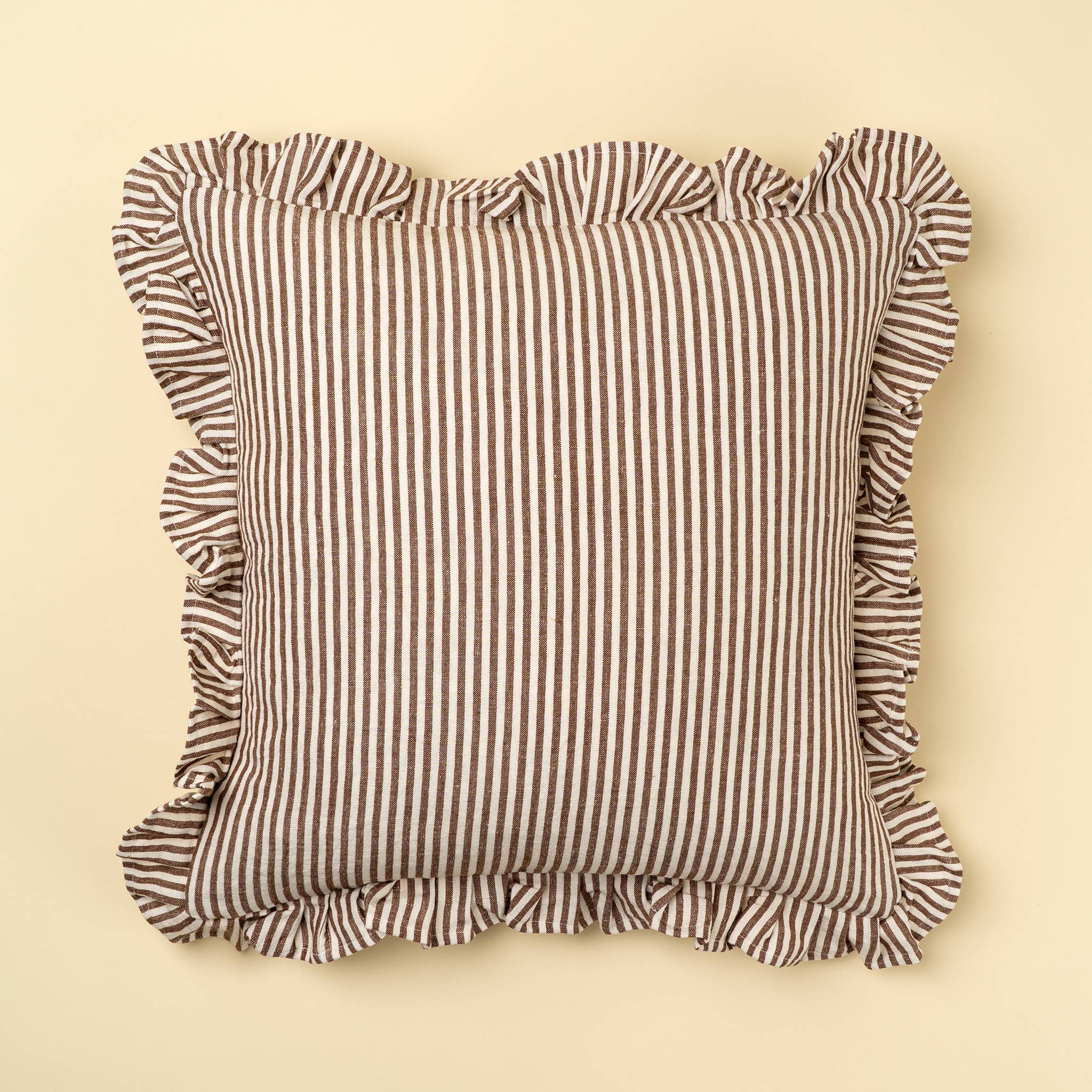 Brown Ruffle Thin Stripe Pillow