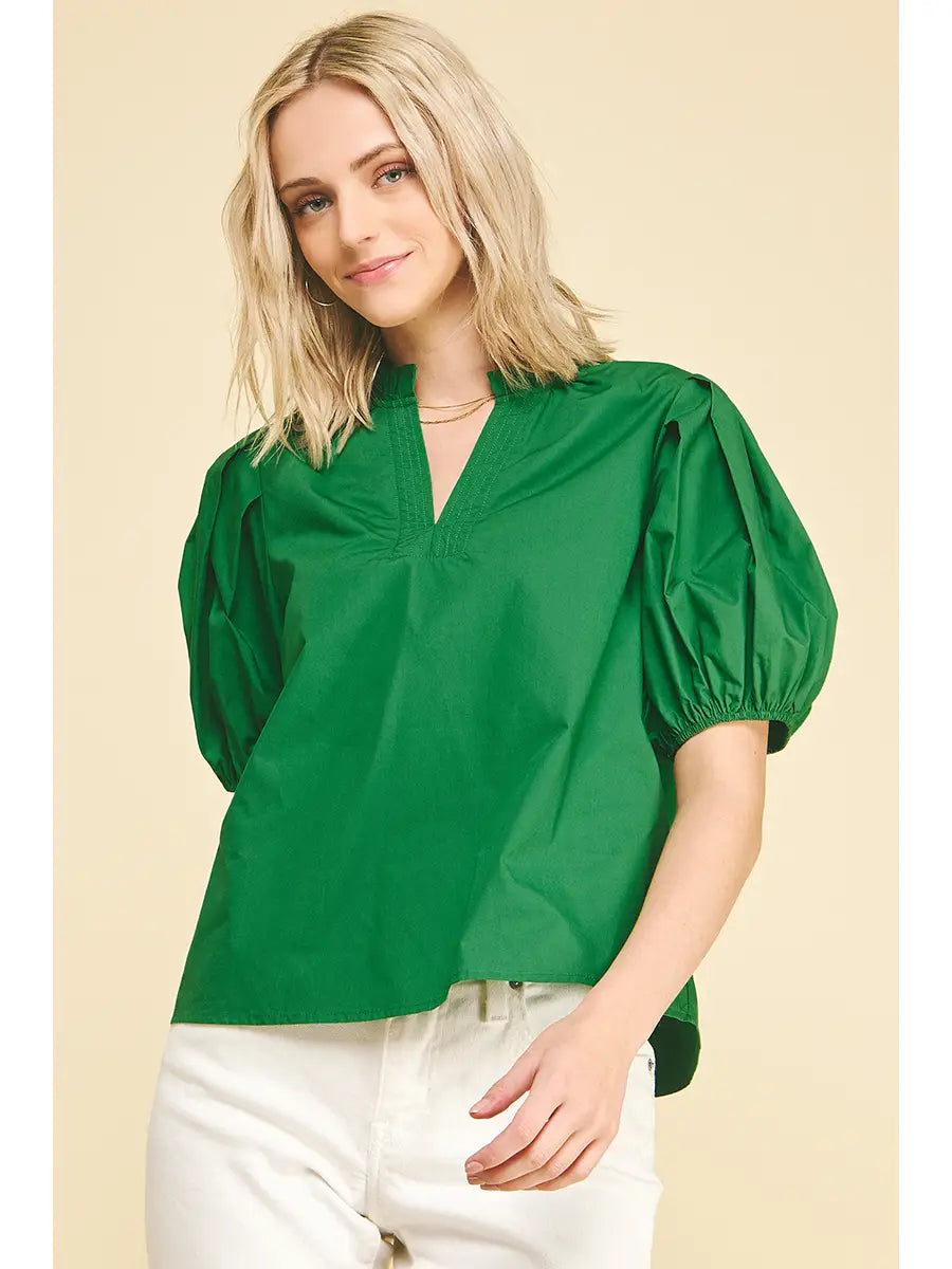Puff Sleeve V-Neck Blouse