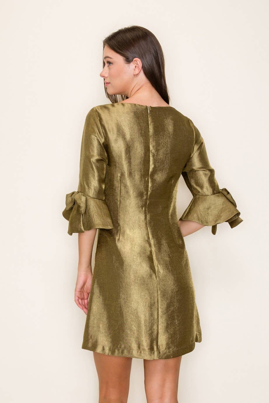 Satin Bow Sleeve Mini Dress
