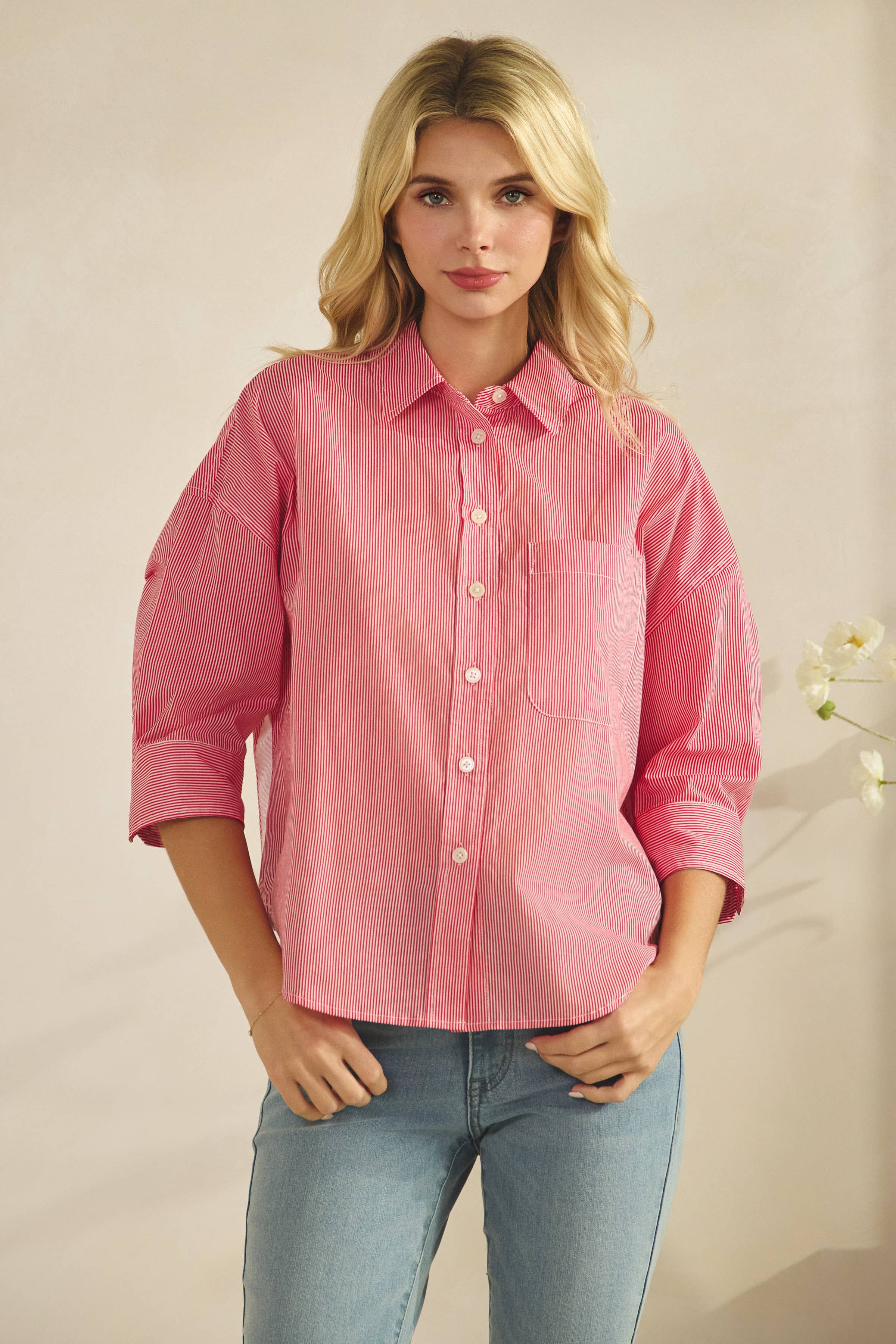 Striped 3/4 Sleeve Blouse