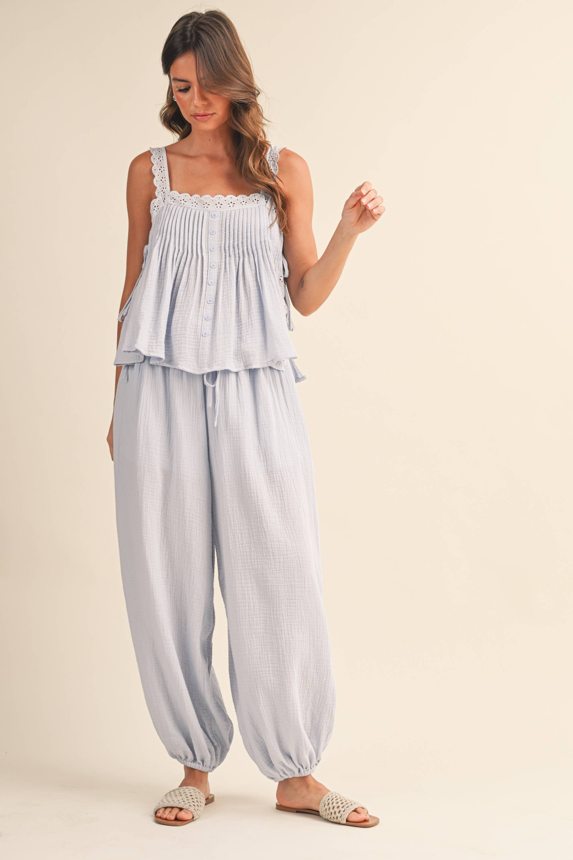 Light Blue Sleeveless Top and Pants Set