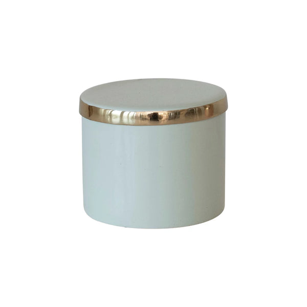 Mint Round Enamel Box with Metal Lid