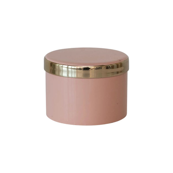 Pink Round Enamel Box with Metal Lid