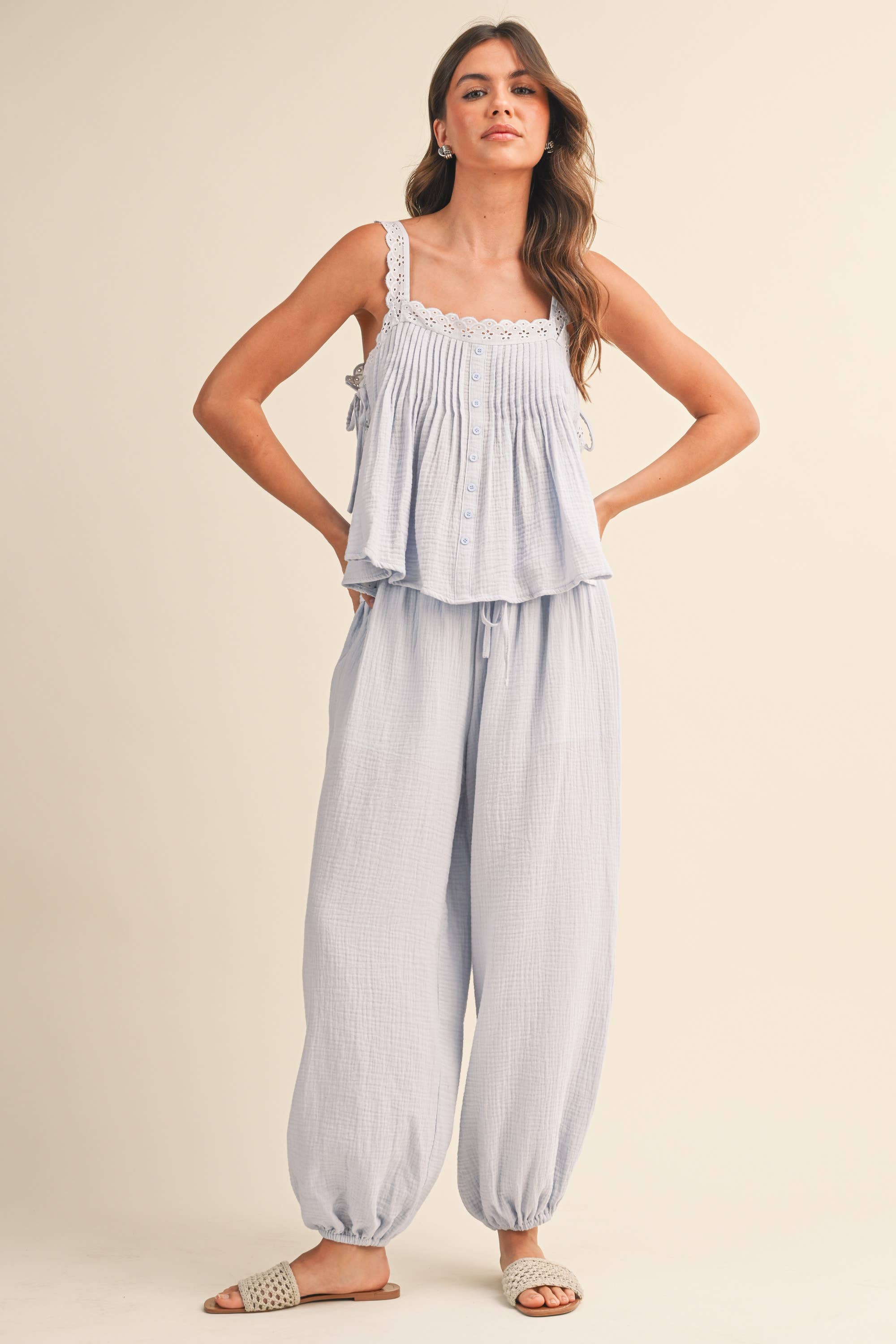 Light Blue Sleeveless Top and Pants Set