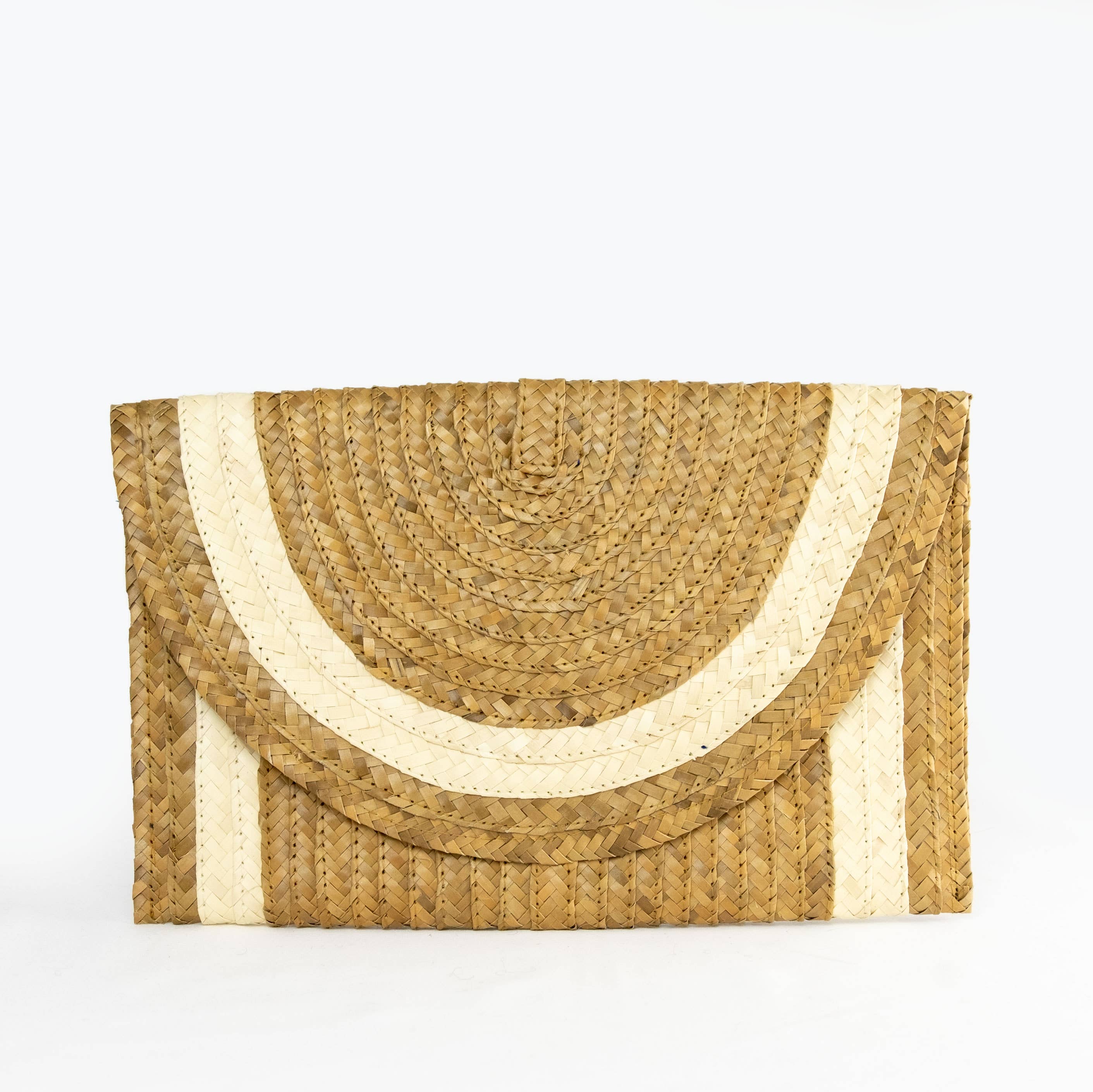 Natural Straw Clutch with Ivory Trim