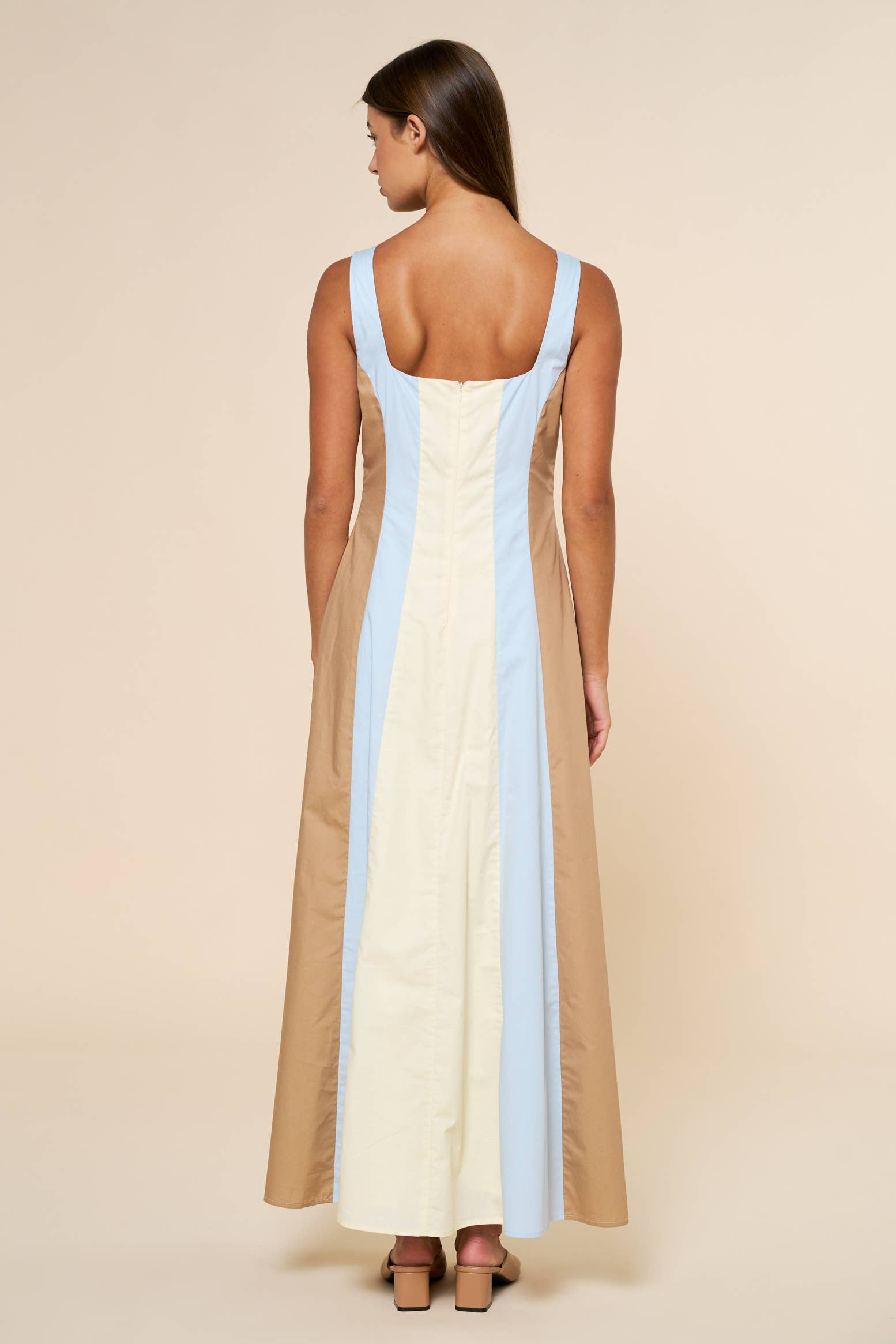 Color Block Square Neck Sleeveless Maxi Dress