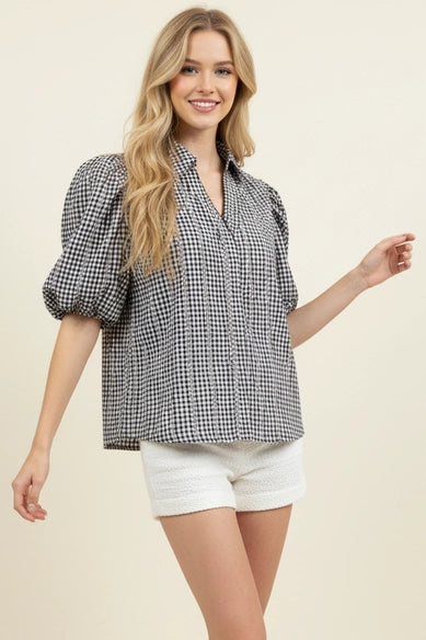 Floral Black Gingham Blouse