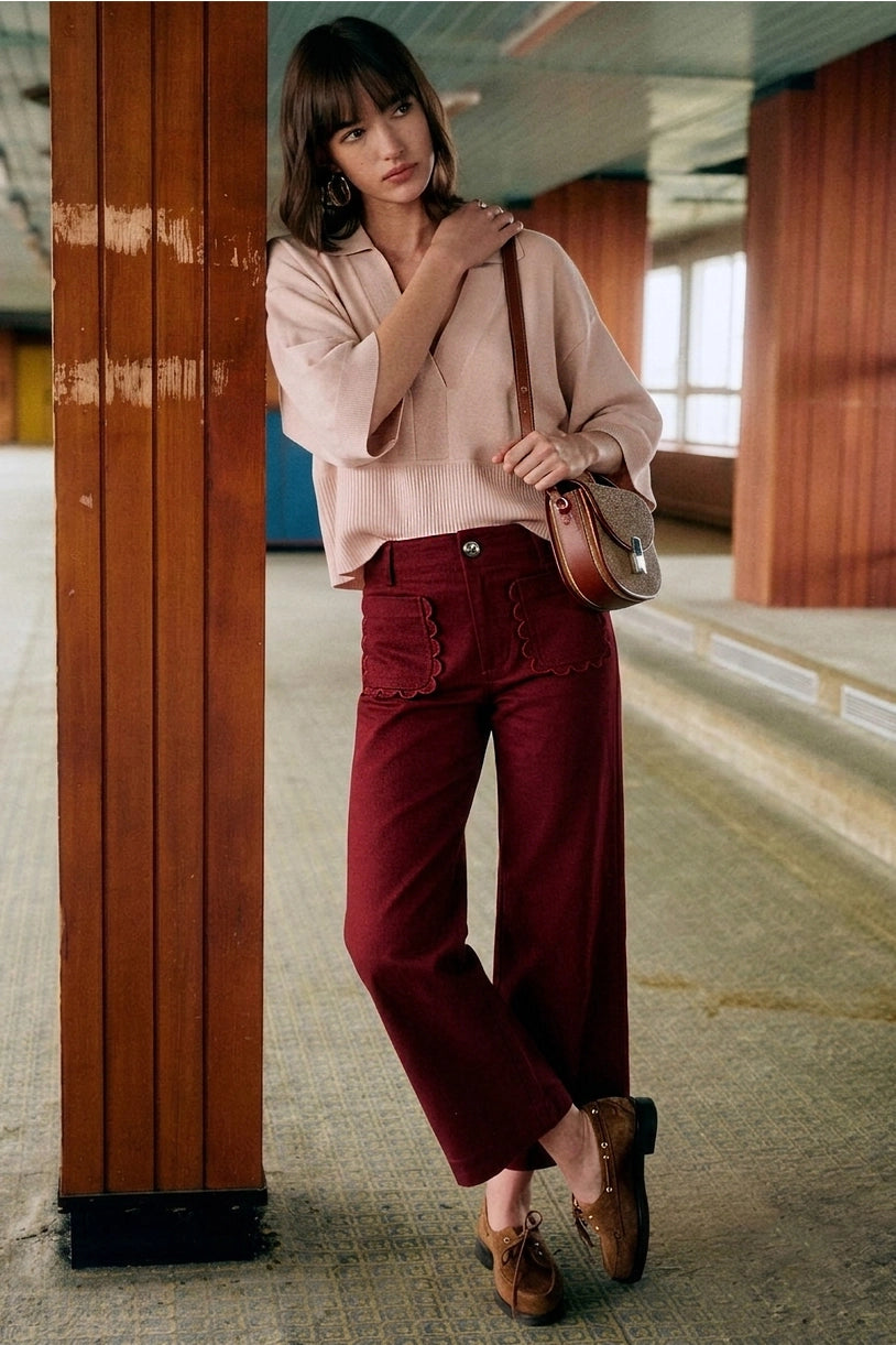 Colette Wide-Leg Scallop Pocket Pants