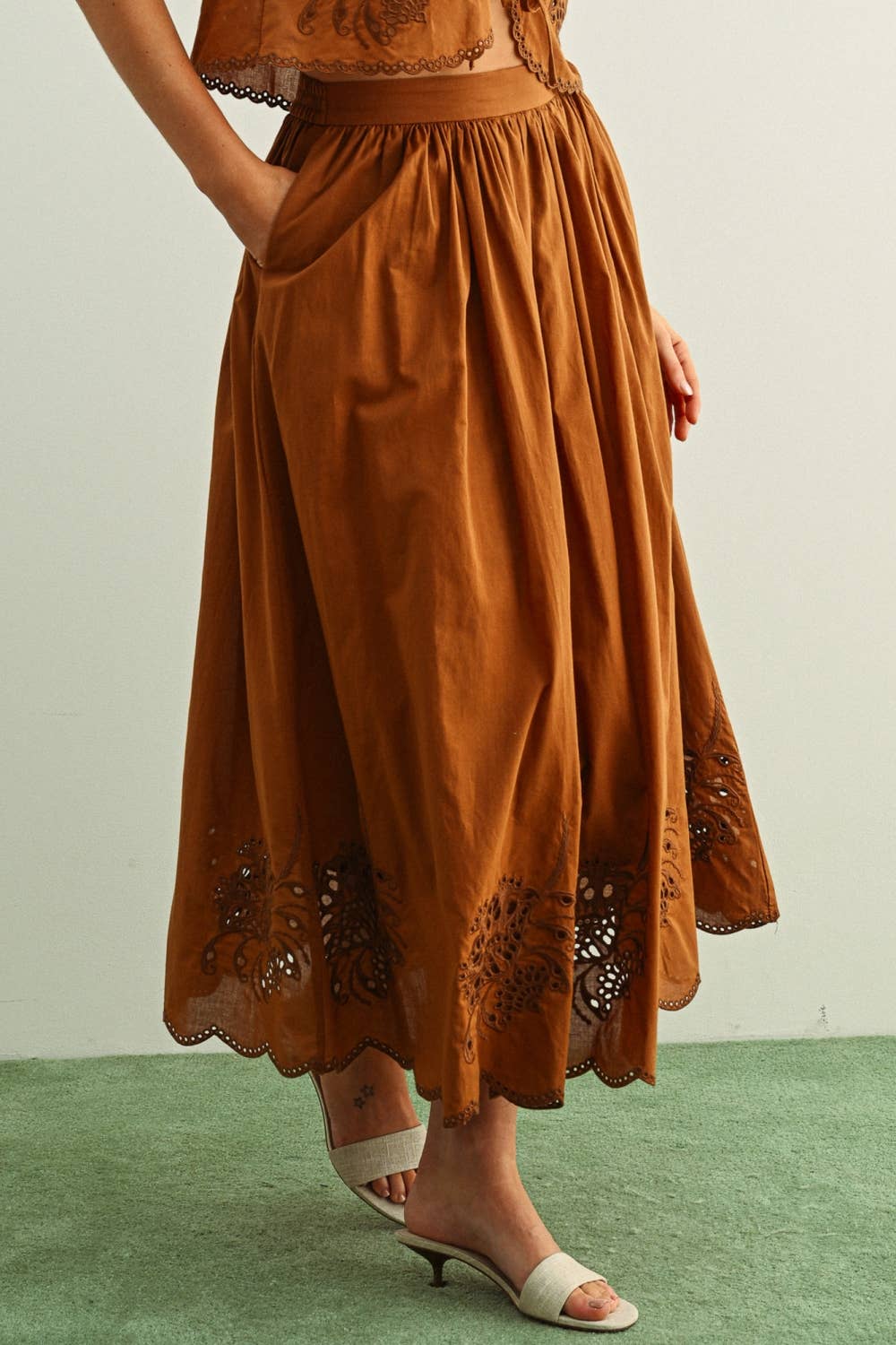 Embroidered Hem Maxi Skirt