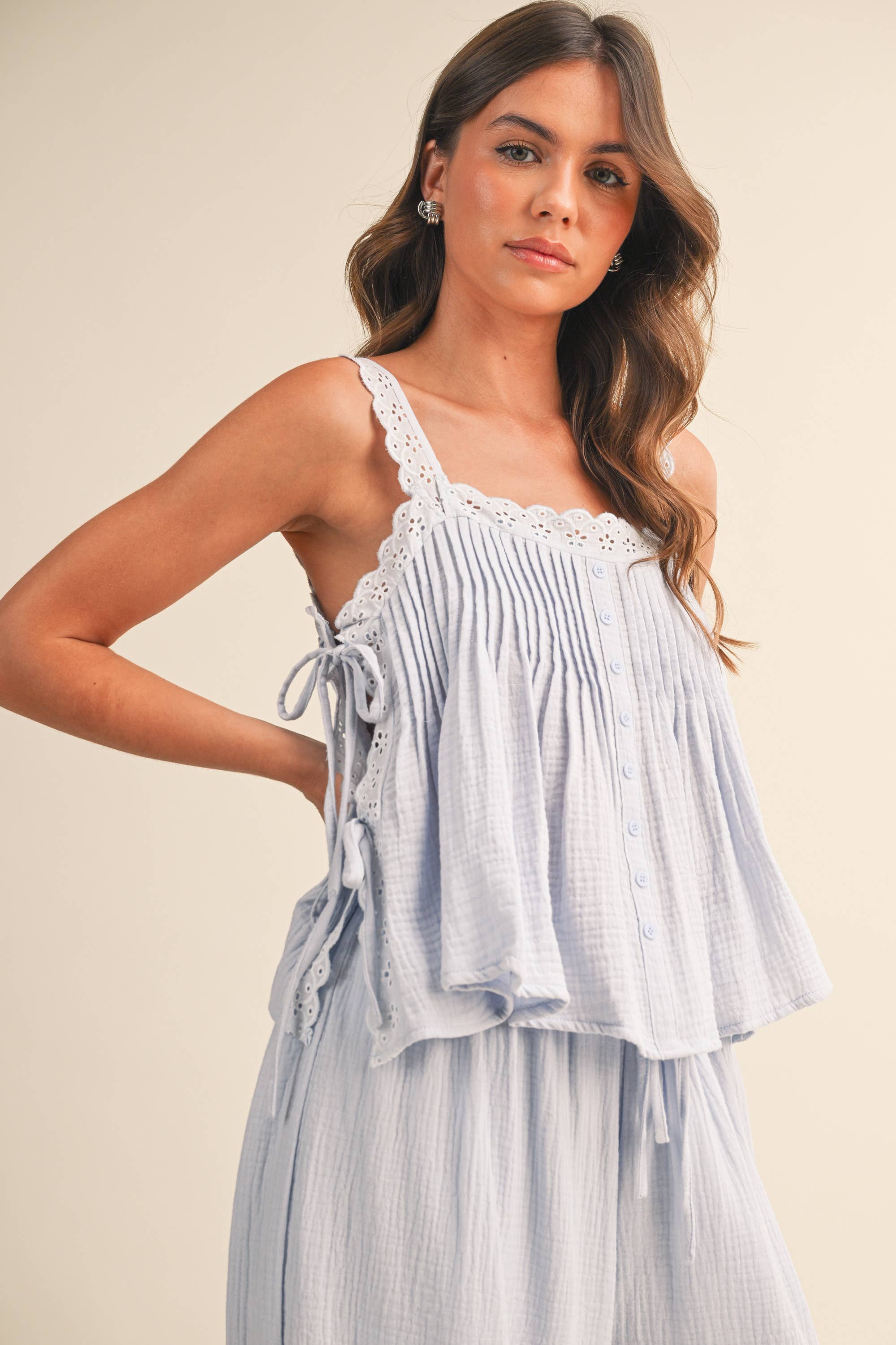 Light Blue Sleeveless Top and Pants Set