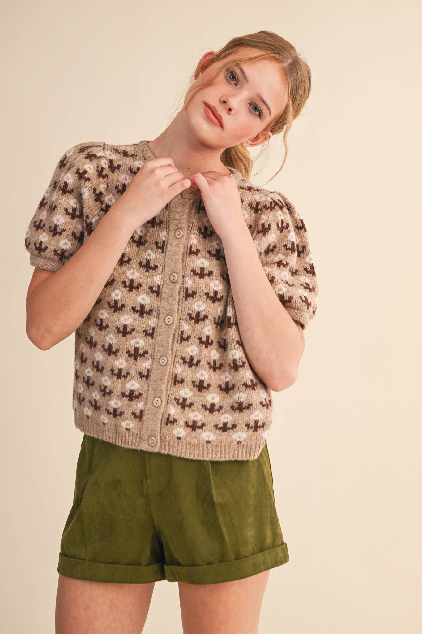 Floral Short Sleeve Sweater Cardigan