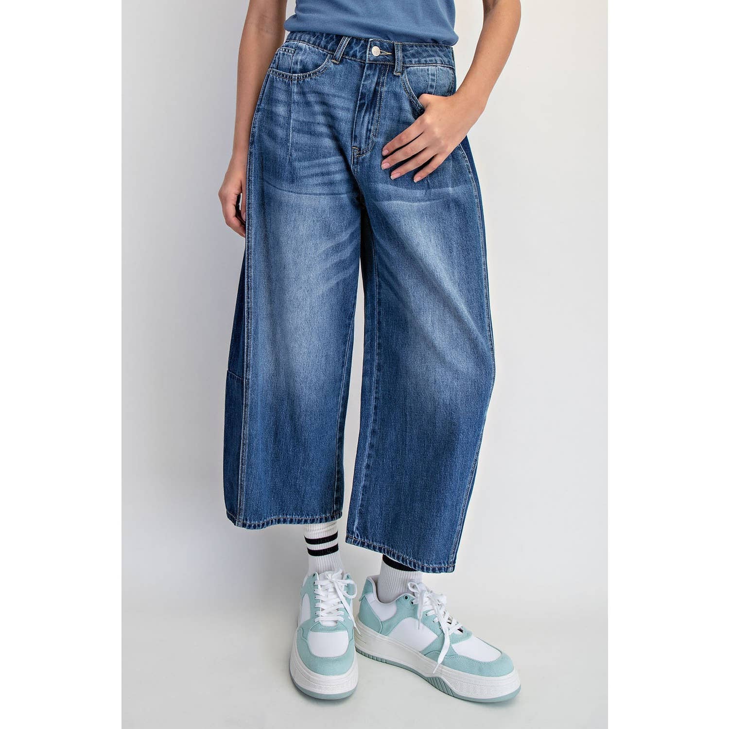 Mixed Denim Barrel Jeans