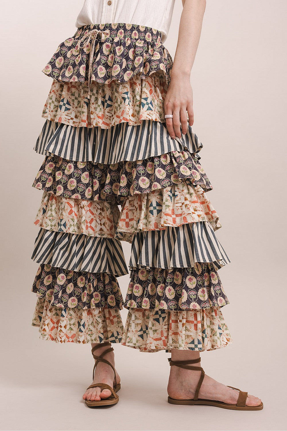 Multi Print Tiered Ruffle Pants