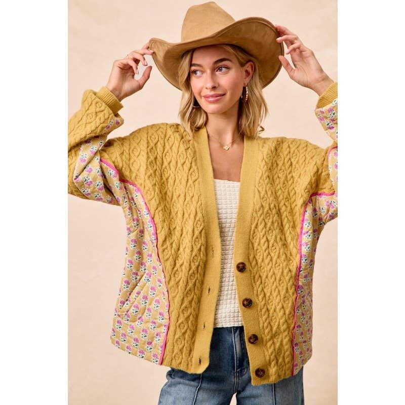 Cable Knit Floral Printed Combo Cardigan