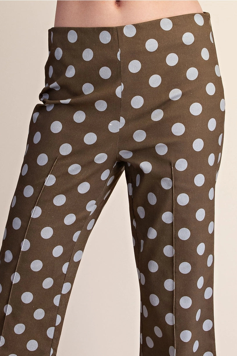 High Waist Polka Dot Flare Crop Pants