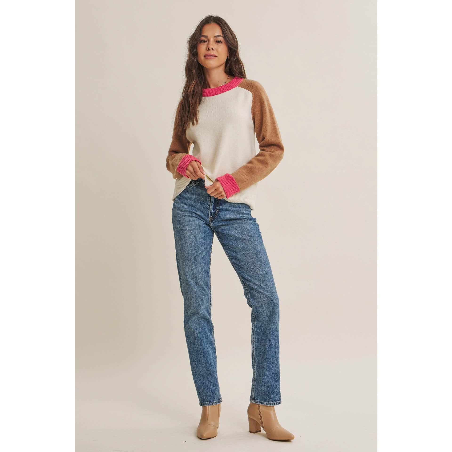 Colorblock Wool Blend Crewneck Sweater
