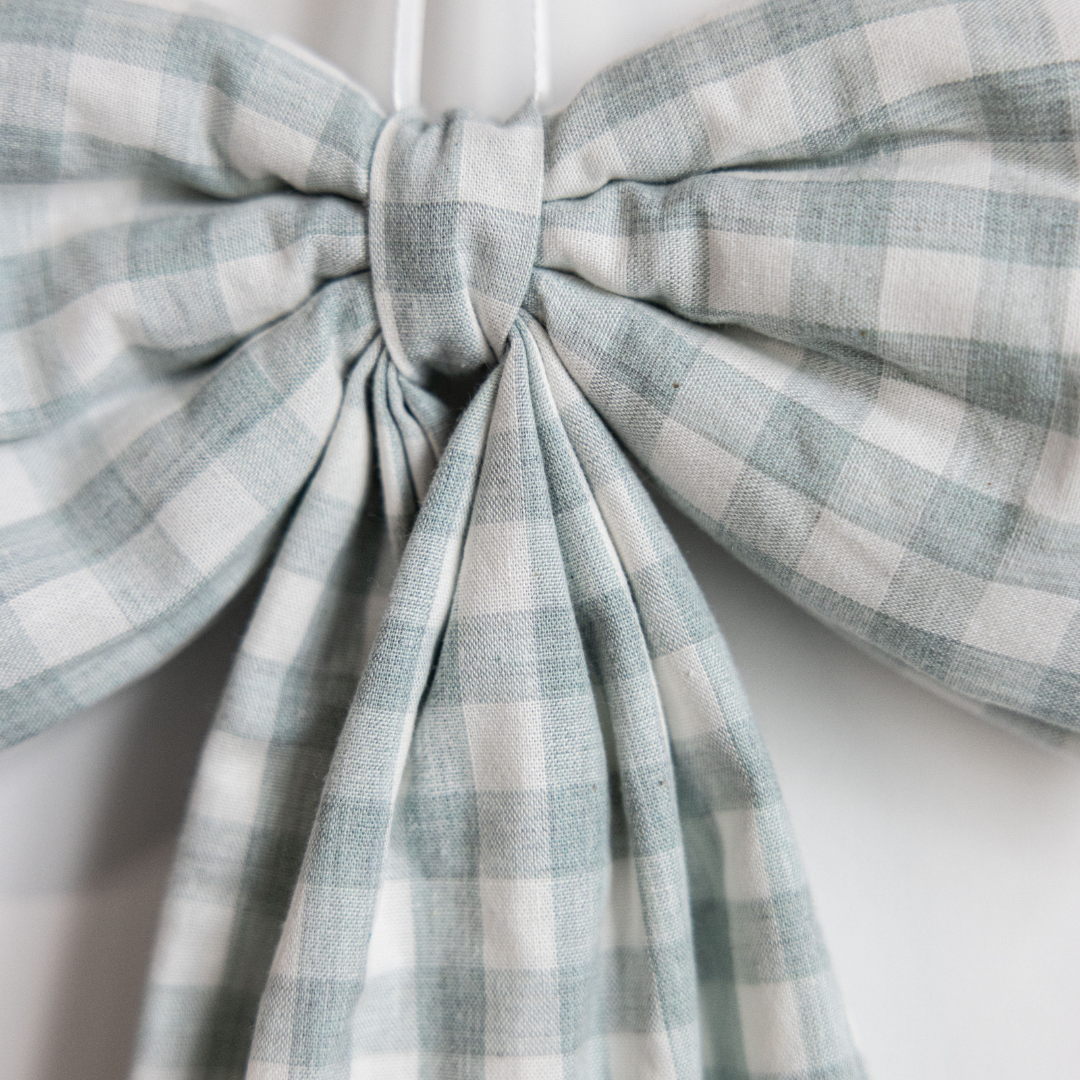 Pastel Blue Gingham Fabric Bow