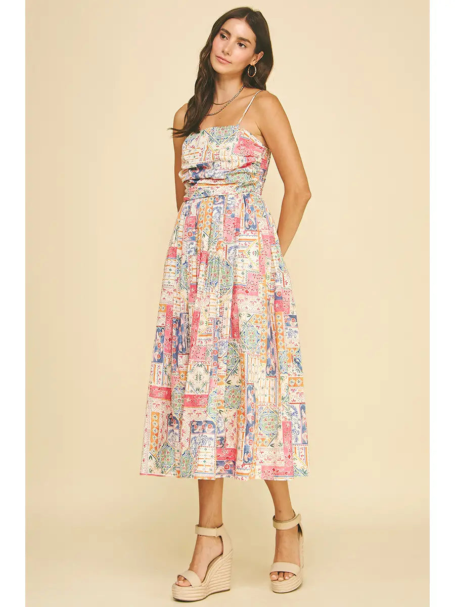 Patchwork Print Midi Dress