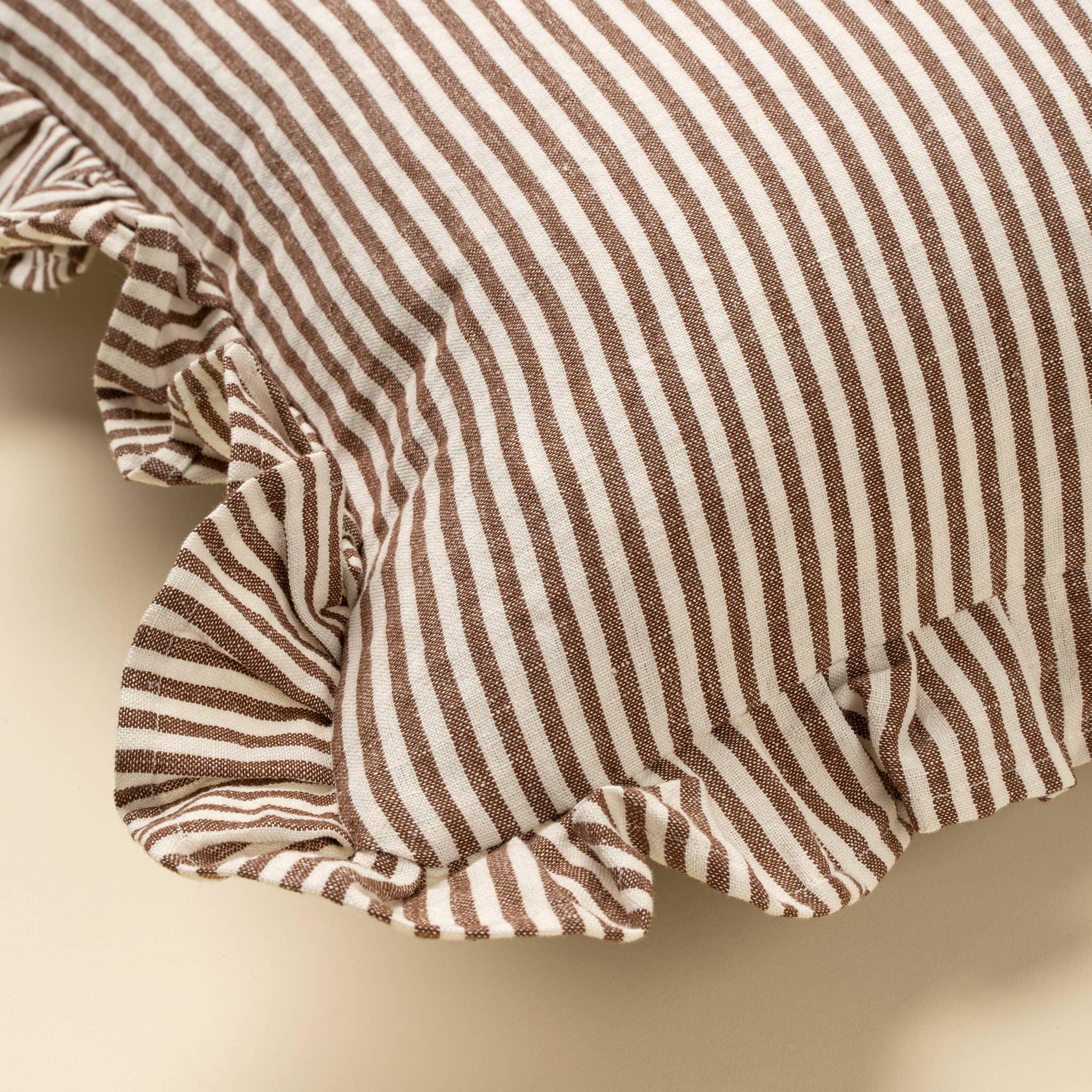Brown Ruffle Thin Stripe Pillow