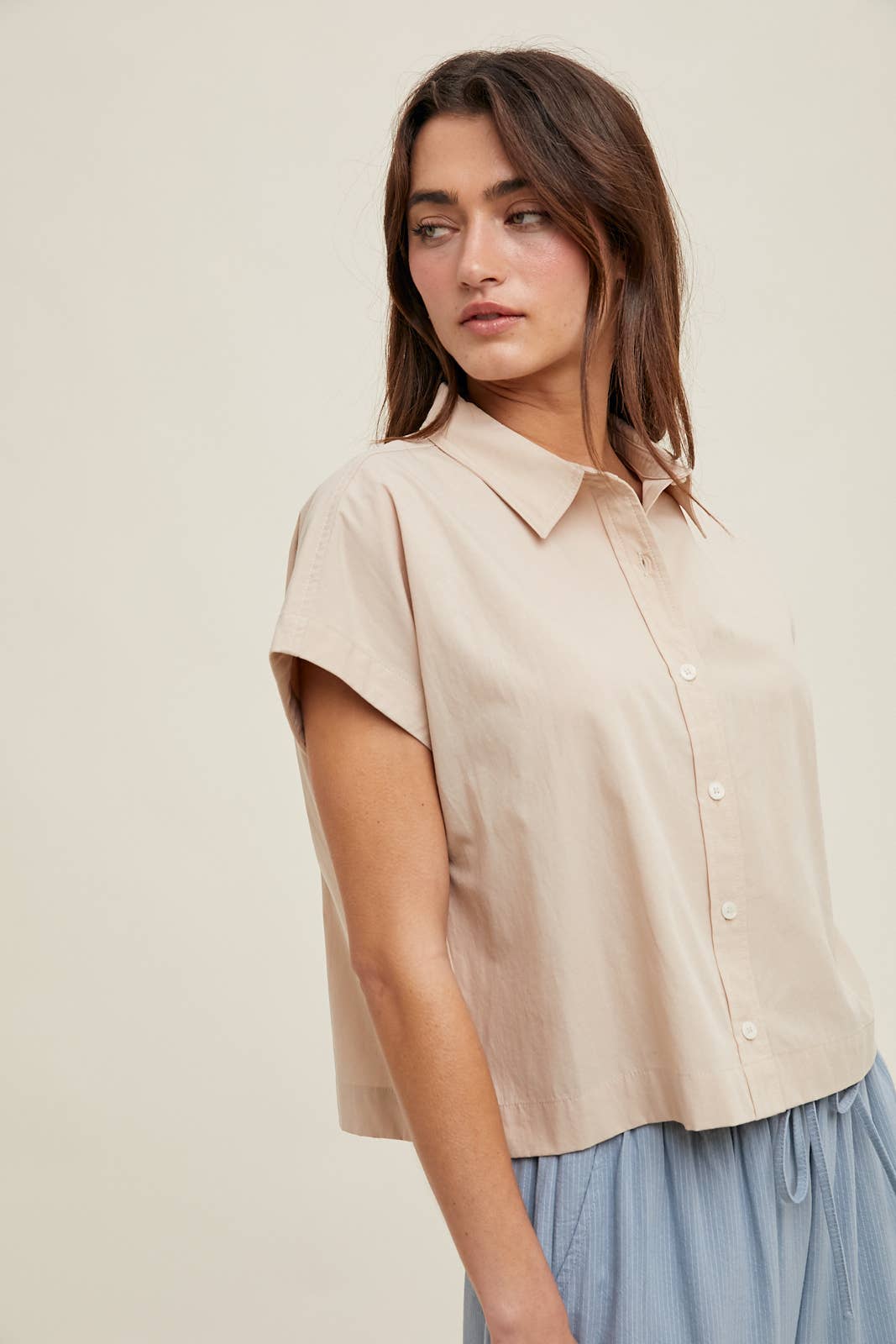 Relaxed Crop Button-Up Shirt