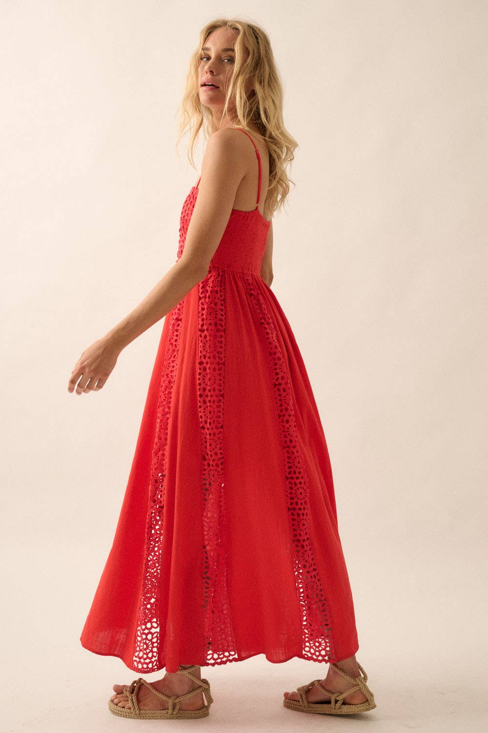 Crochet Lace Paneled Maxi Dress