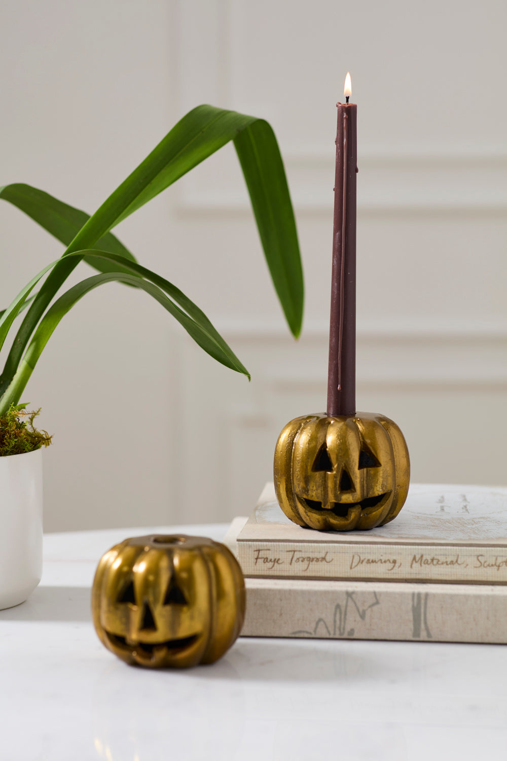 Carved Gold Pumpkin Candleholder