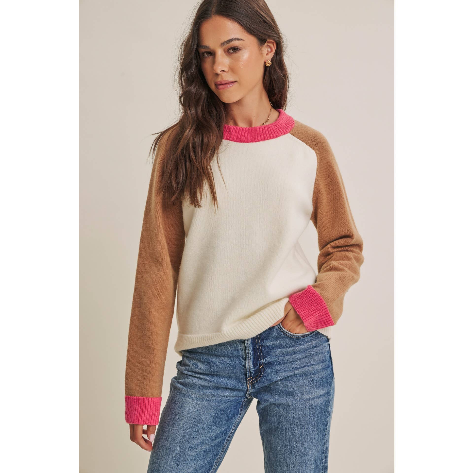 Colorblock Wool Blend Crewneck Sweater