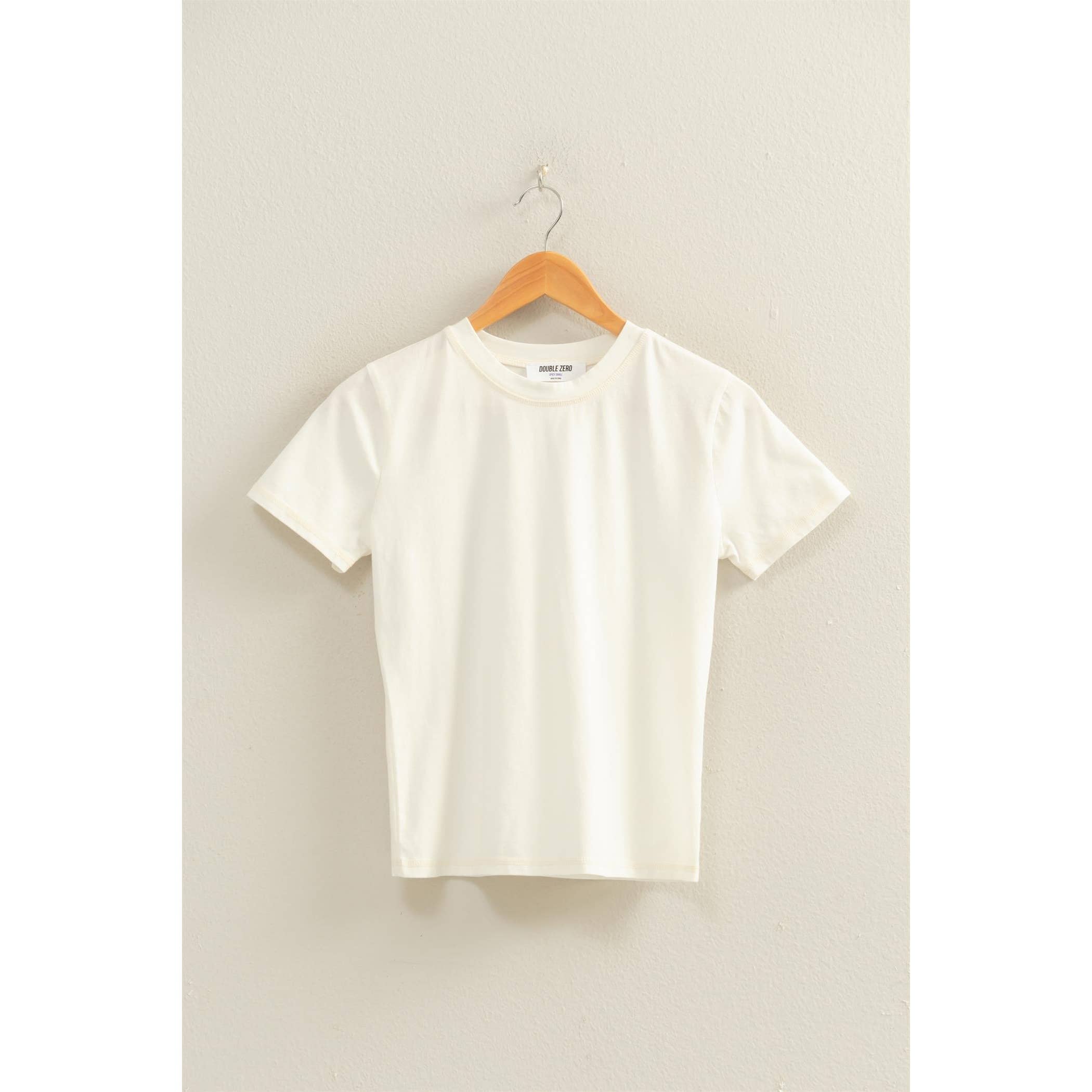 White Mineral Washed Short Sleeve Crew Neck Top