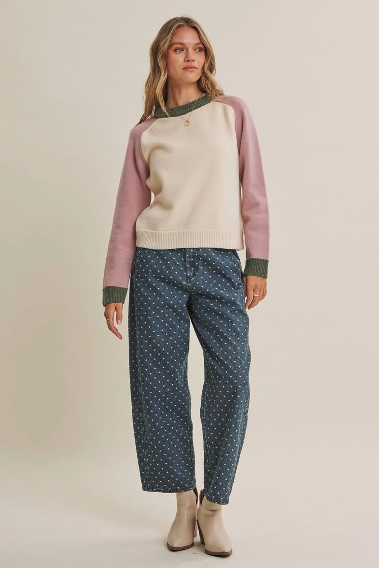 Colorblock Wool Blend Crewneck Sweater