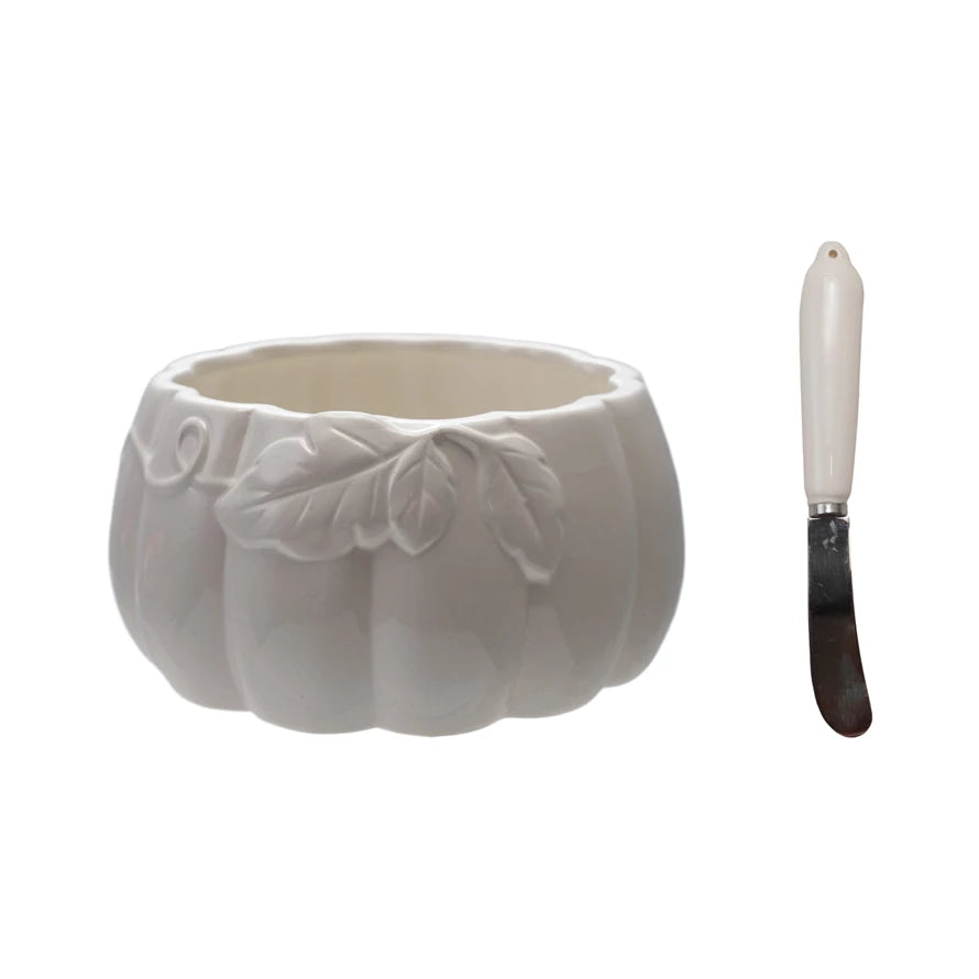 Pumpkin Shaped Dip Bowl with Spreader