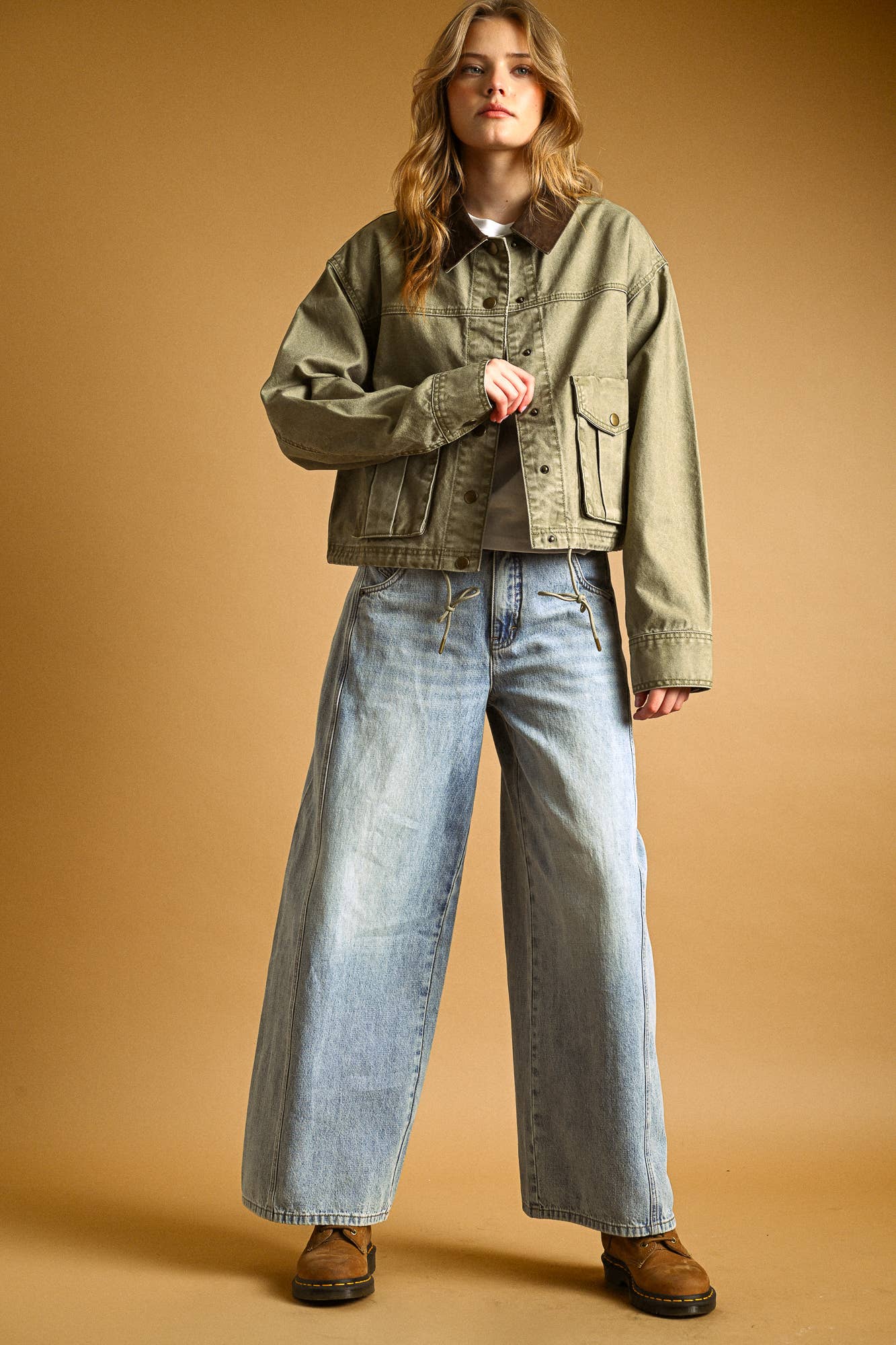 Olive Collar Contrast Utility Jacket