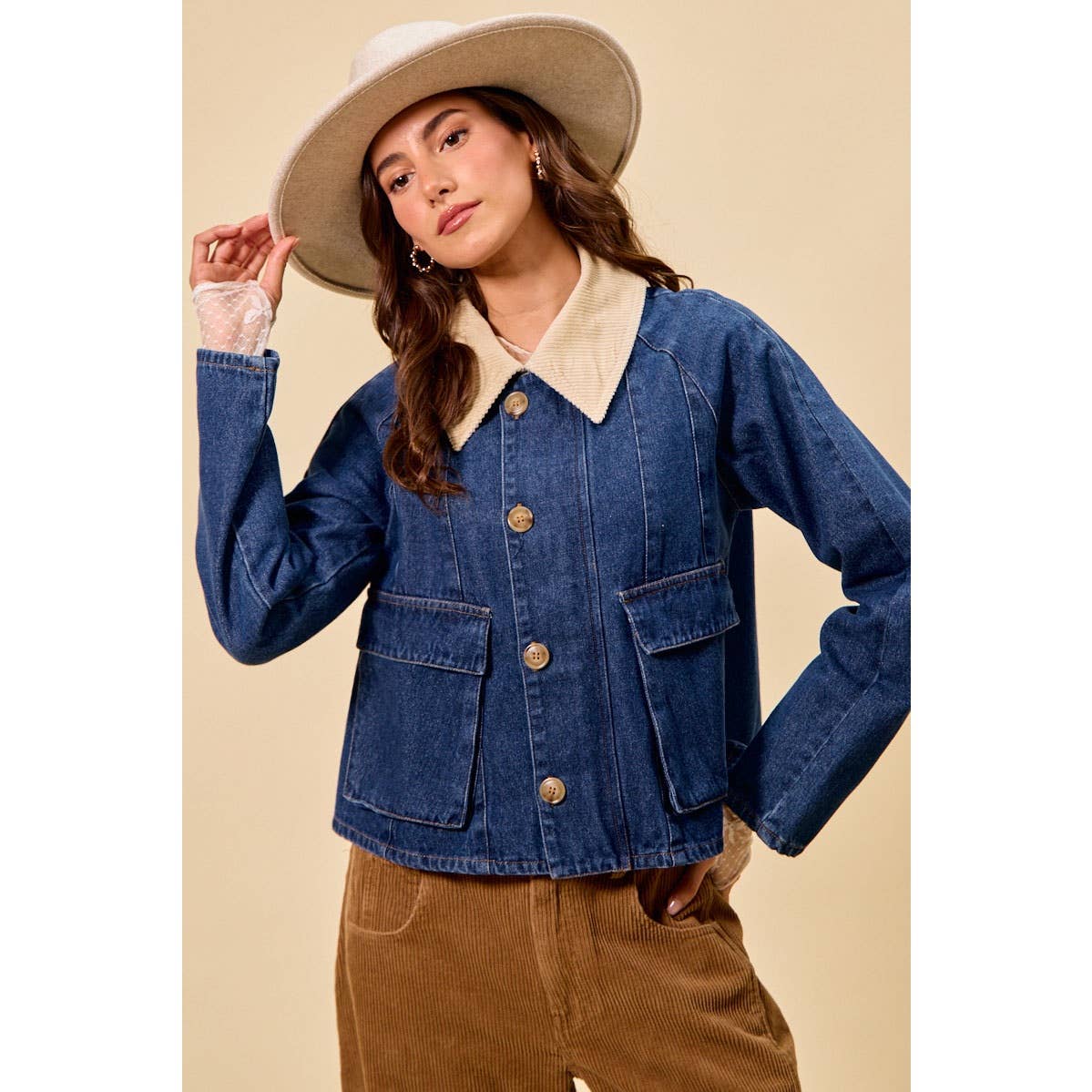 Zip Up and Button Denim Jacket